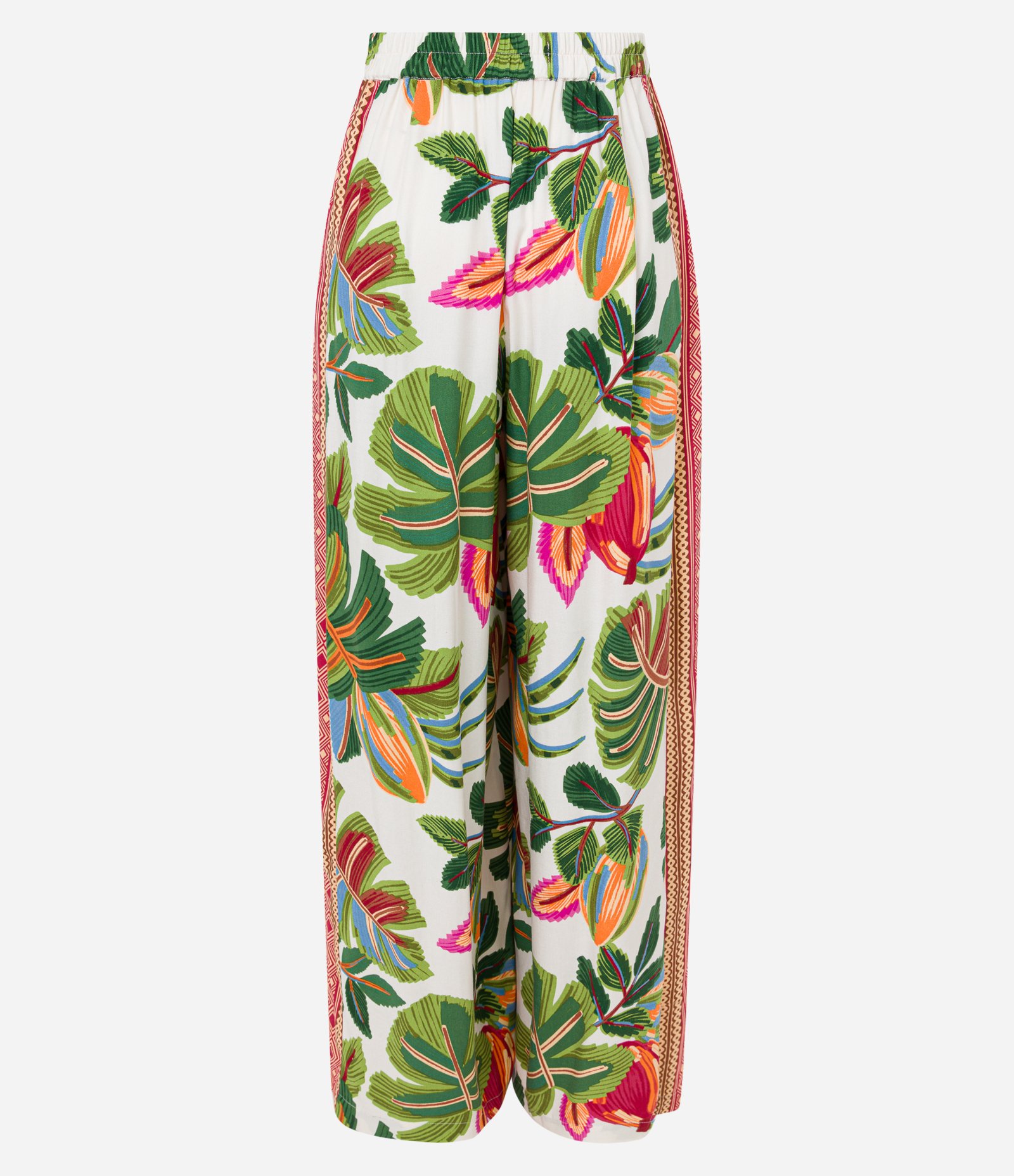 Calça Pantalona em Viscose com Estampa Tropical e Recorte Étnico Multicores 7