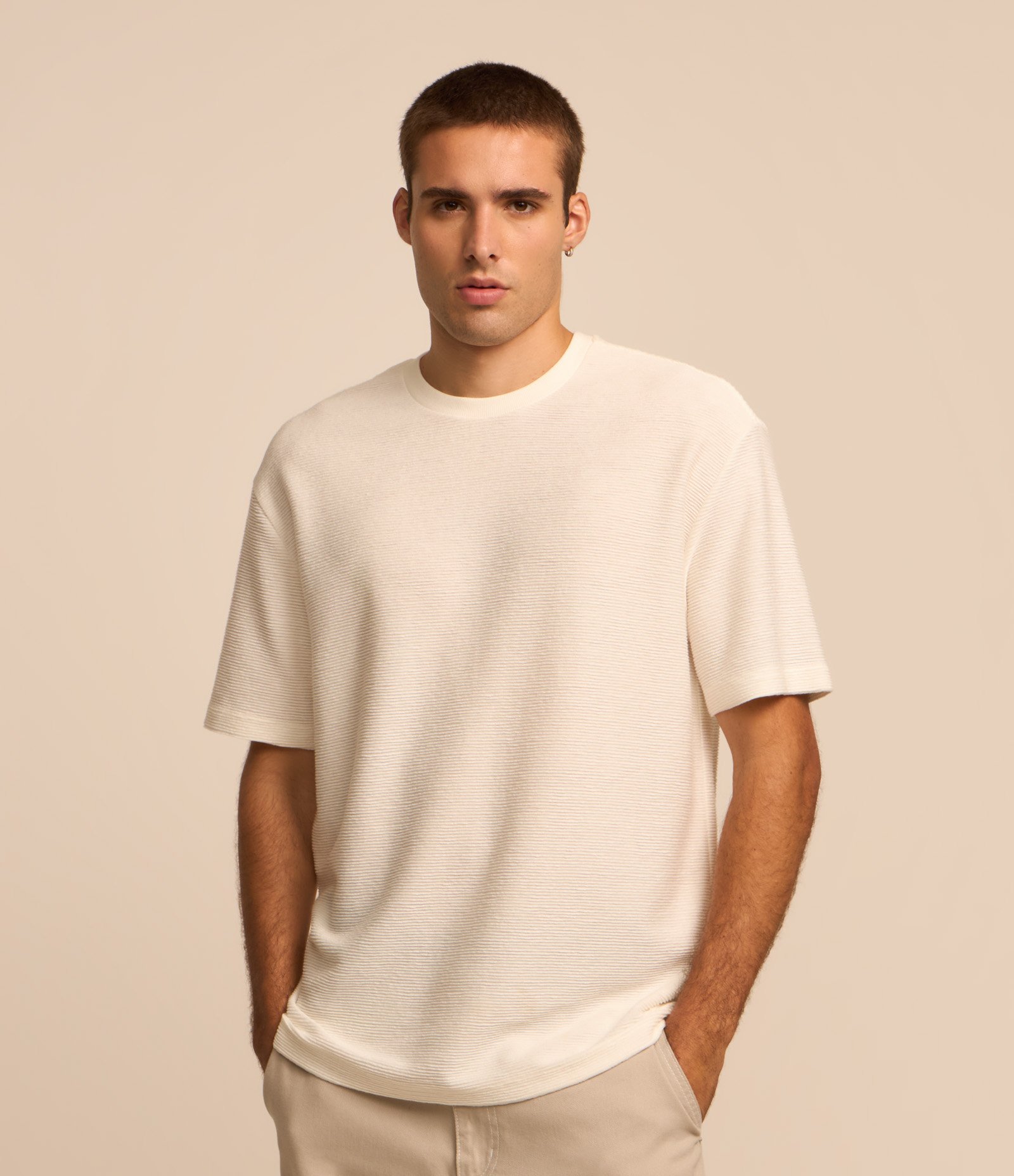Camiseta Relaxed em Algodão com Textura Branco 1