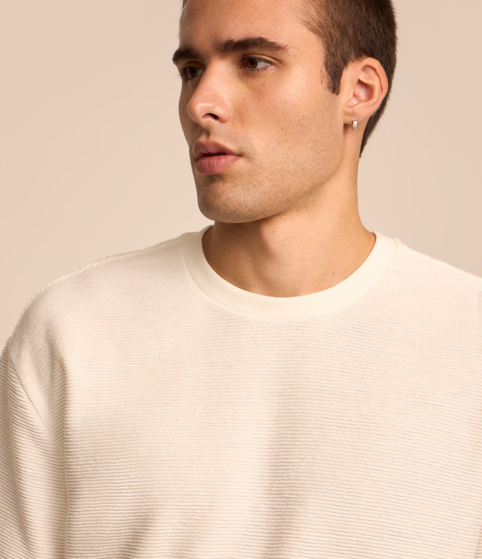 Camiseta Relaxed em Algodão com Textura Branco 3