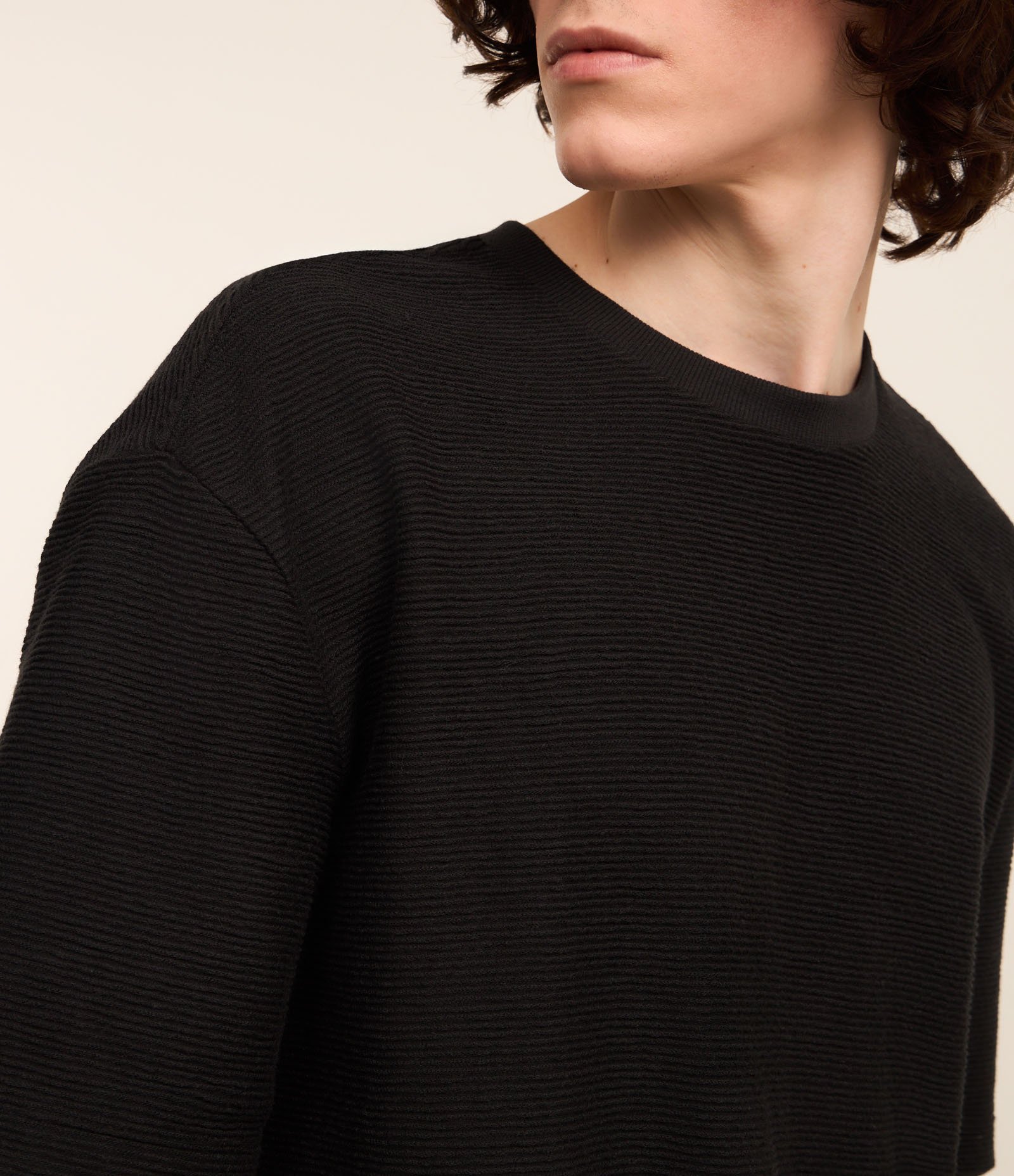 Camiseta Relaxed em Algodão com Textura Preto 3