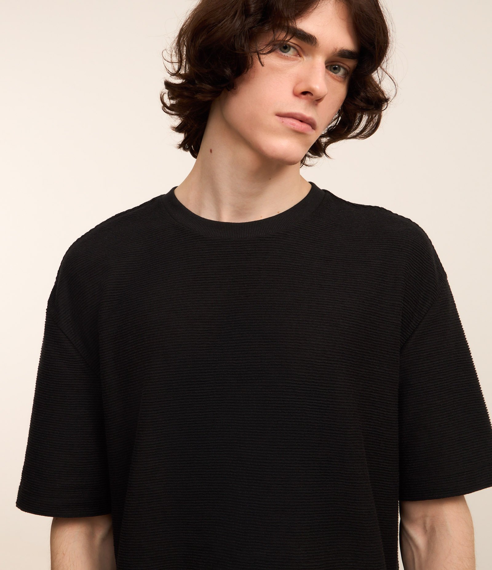Camiseta Relaxed em Algodão com Textura Preto 4