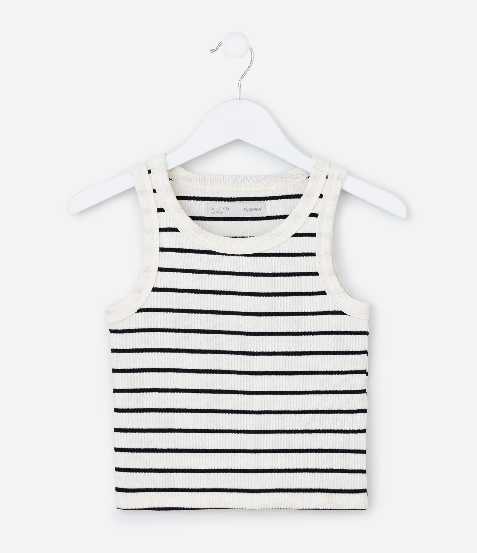 Blusa Regata Infantil Canelada com Estampa Listrada - Tam 5 a 14 anos Branco 1