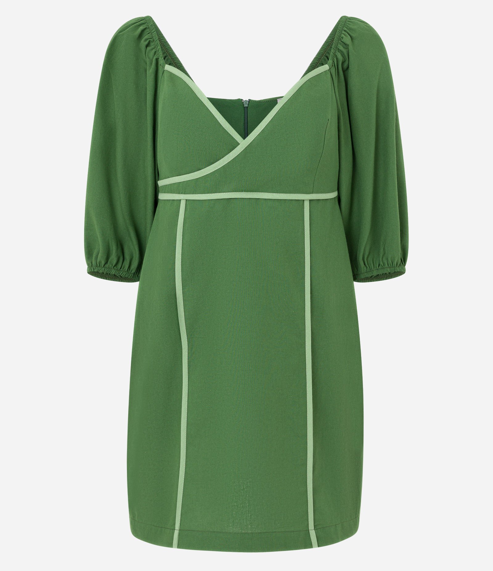 Vestido Curto em Tricoline com Decote Cruzado e Zíper nas Costas Verde 4