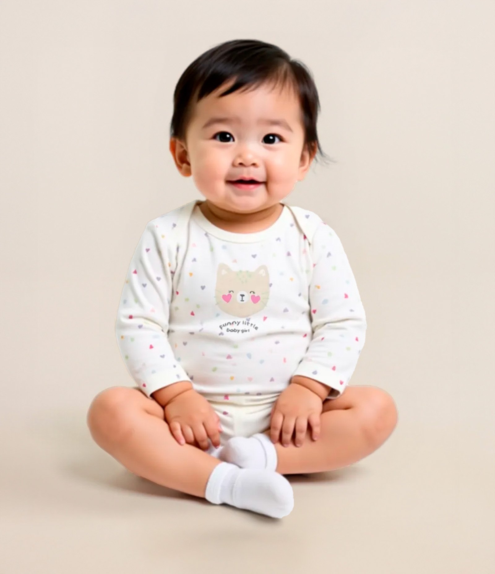 Body Infantil com Estampa de Gatinha com Corações - Tam RN a 18 meses Branco Neve 1