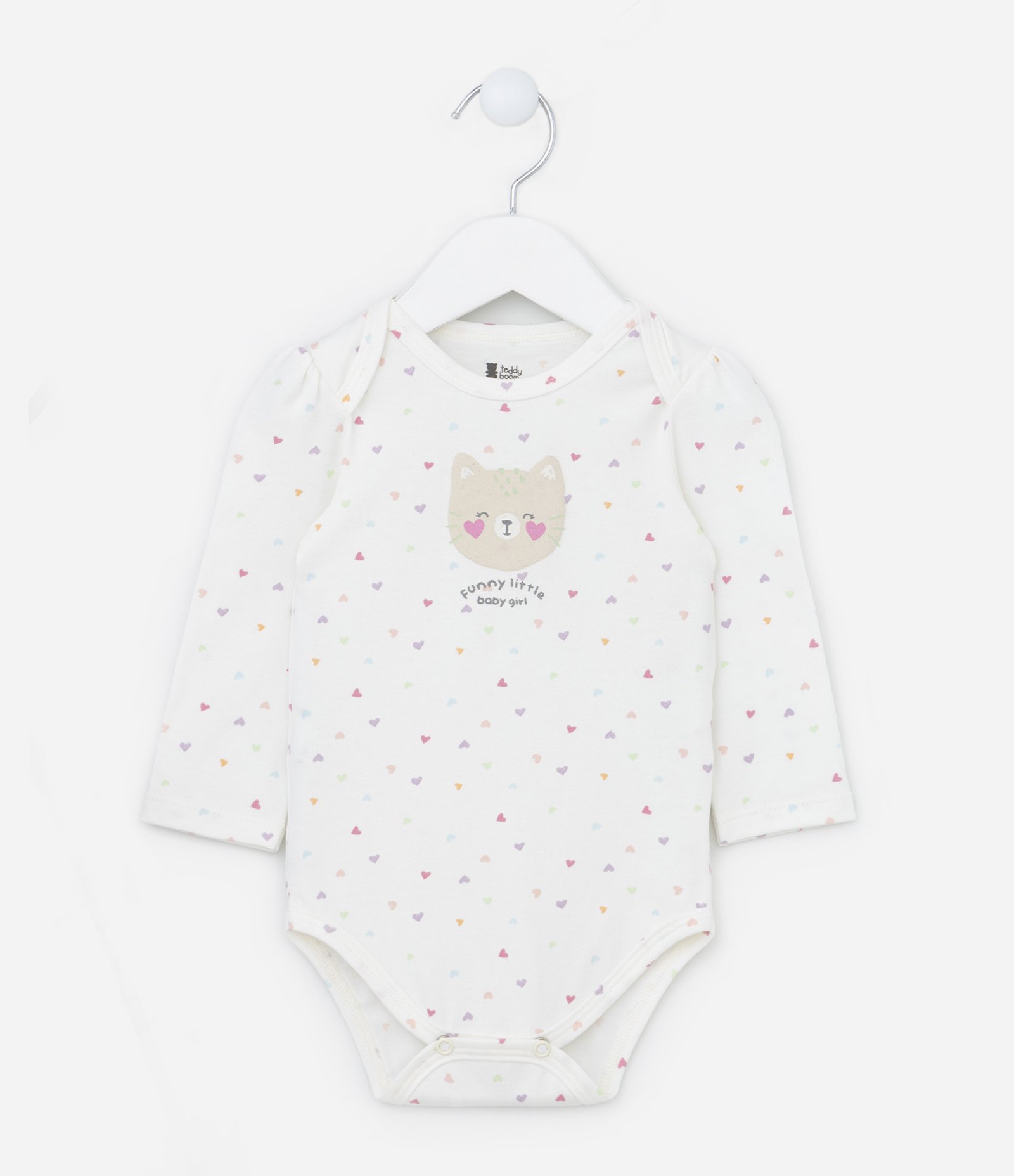 Body Infantil com Estampa de Gatinha com Corações - Tam RN a 18 meses Branco Neve 2