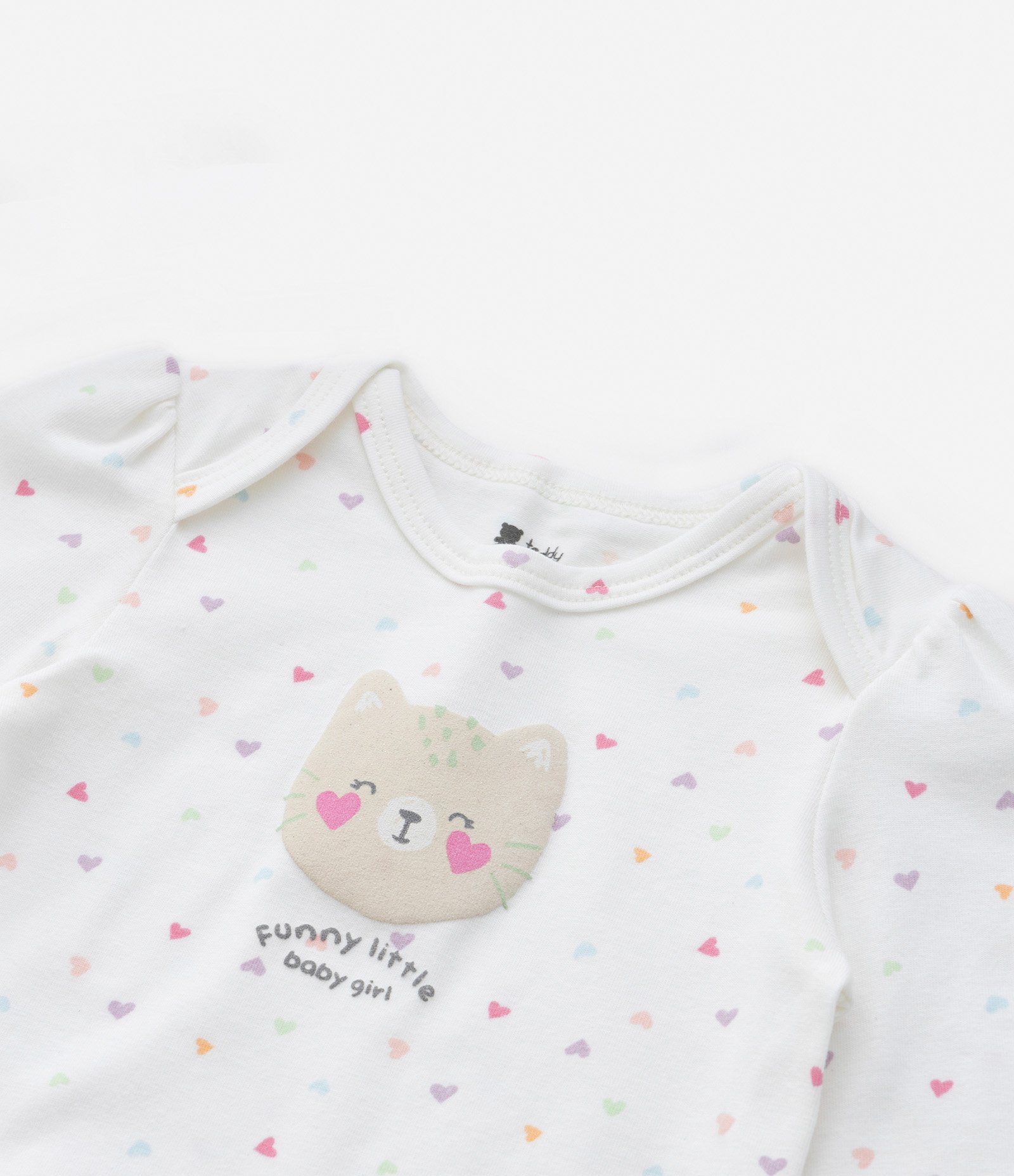 Body Infantil com Estampa de Gatinha com Corações - Tam RN a 18 meses Branco Neve 8