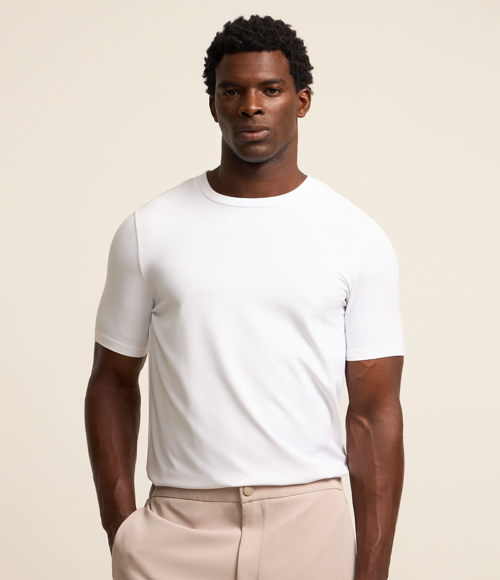 Camiseta Slim Maquinetada Performance com Gola Redonda Branco 3