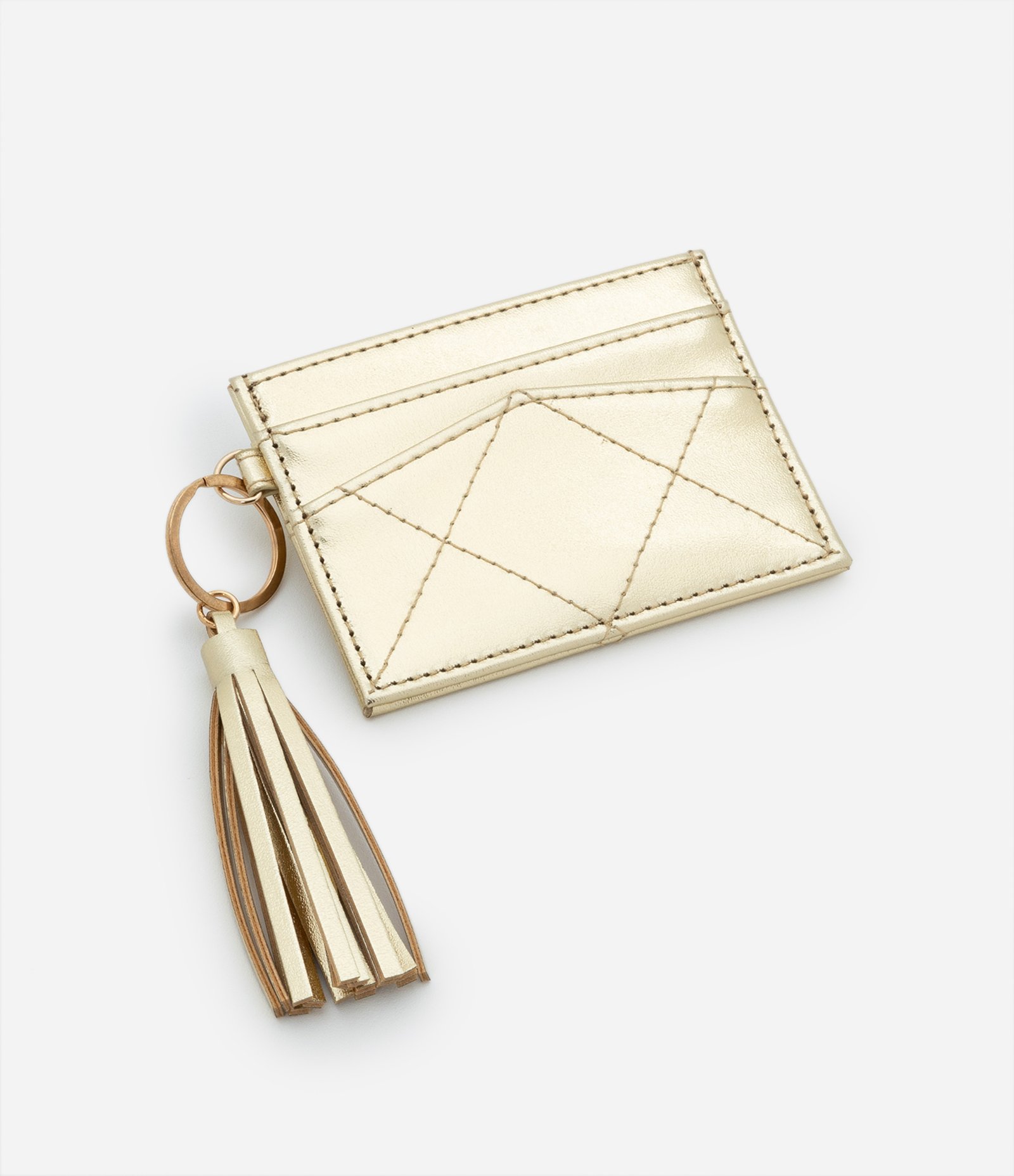 Carteira Porta Cartão Pequena Metalizada com Detalhe de Tassel Dourado 1