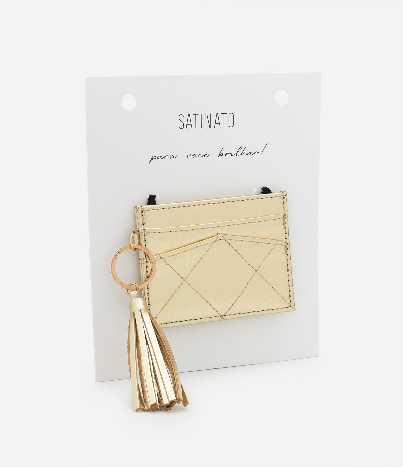 Carteira Porta Cartão Pequena Metalizada com Detalhe de Tassel Dourado 2