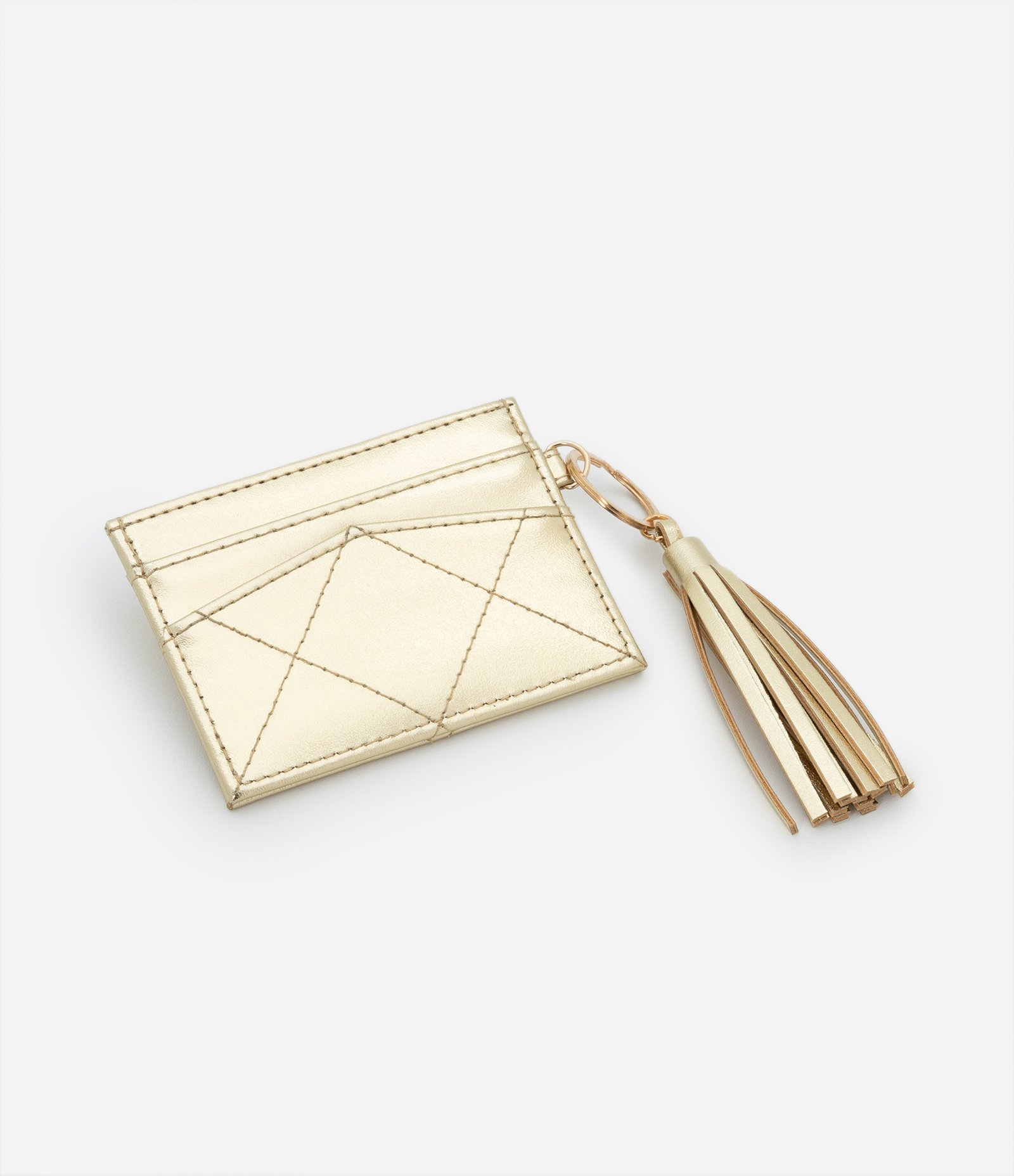 Carteira Porta Cartão Pequena Metalizada com Detalhe de Tassel Dourado 3