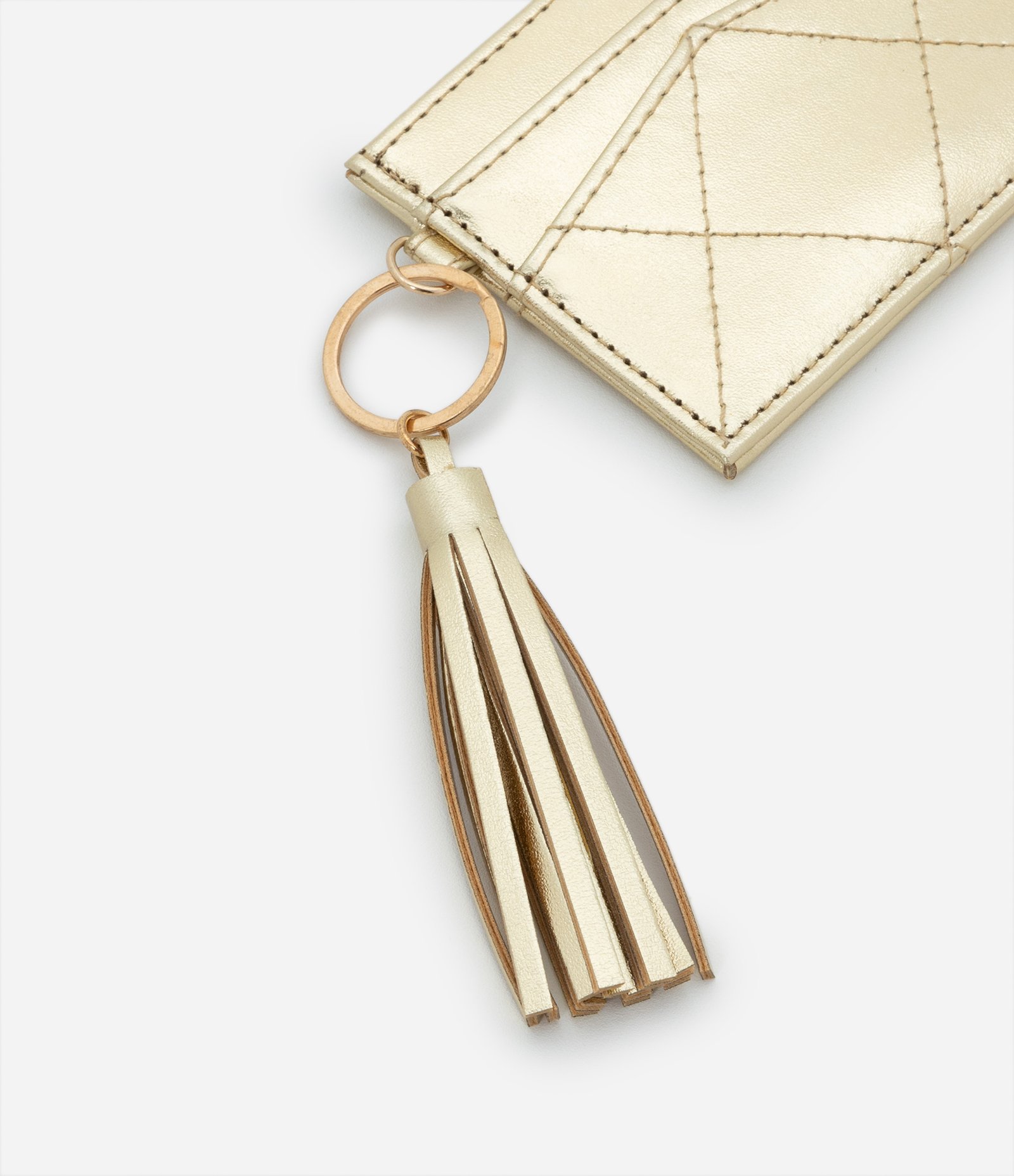 Carteira Porta Cartão Pequena Metalizada com Detalhe de Tassel Dourado 4