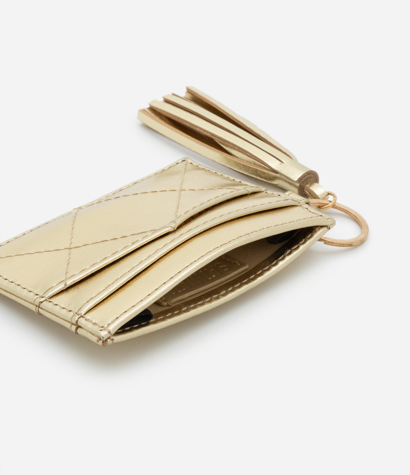 Carteira Porta Cartão Pequena Metalizada com Detalhe de Tassel Dourado 5