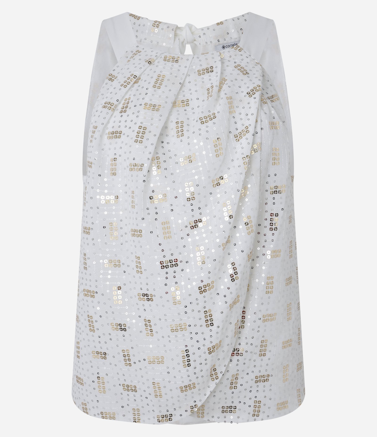 Blusa sem manga em Chiffon com Detalhes em Paetê Branco 1