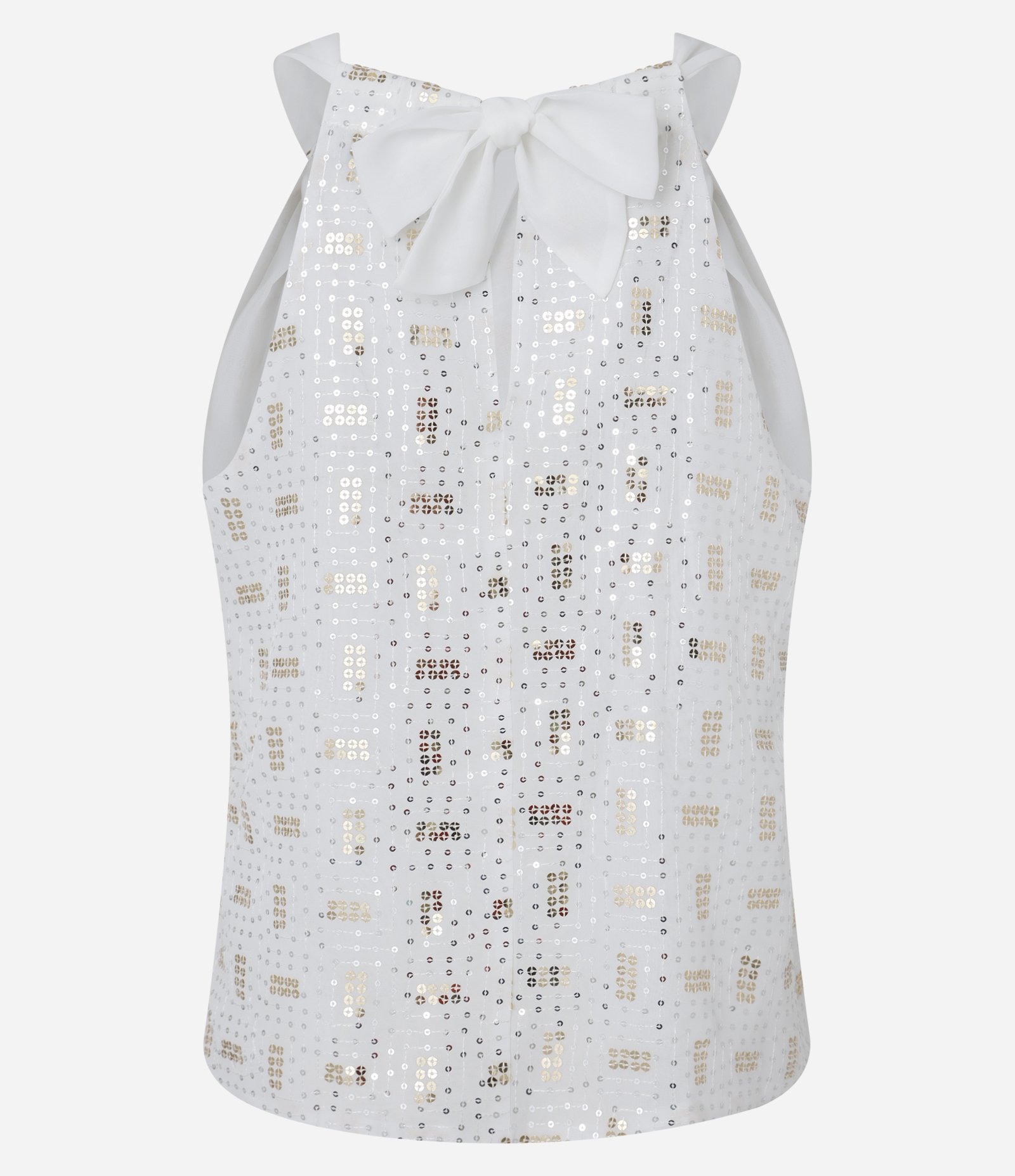 Blusa sem manga em Chiffon com Detalhes em Paetê Branco 3