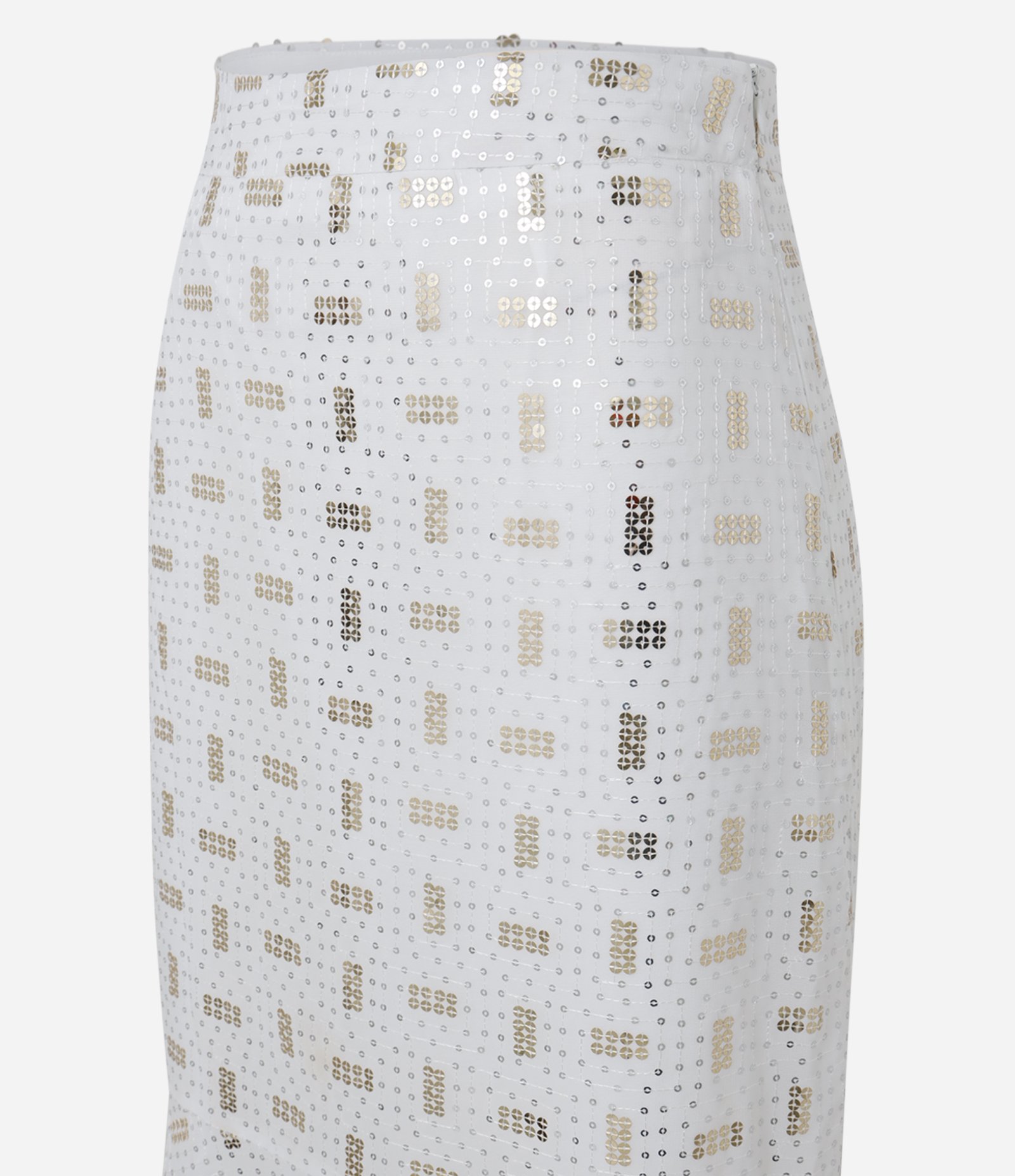 Saia Midi Evasê em Chiffon com Bordado de Paetê Branco 2