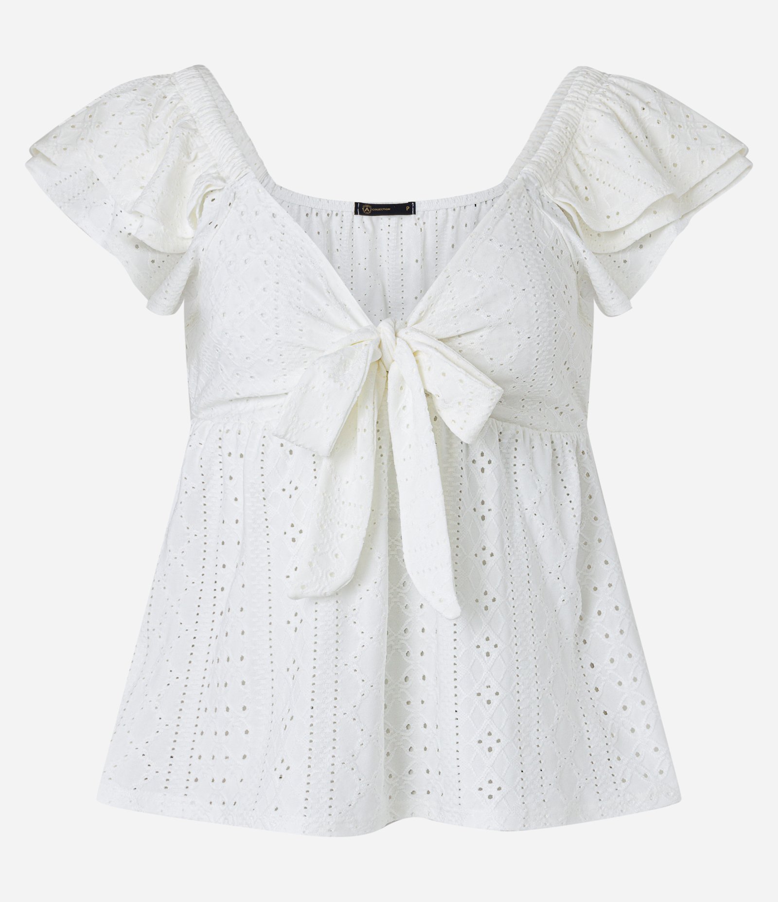 Blusa em Laise com Laço no Busto e Babado na Manga Branco 5