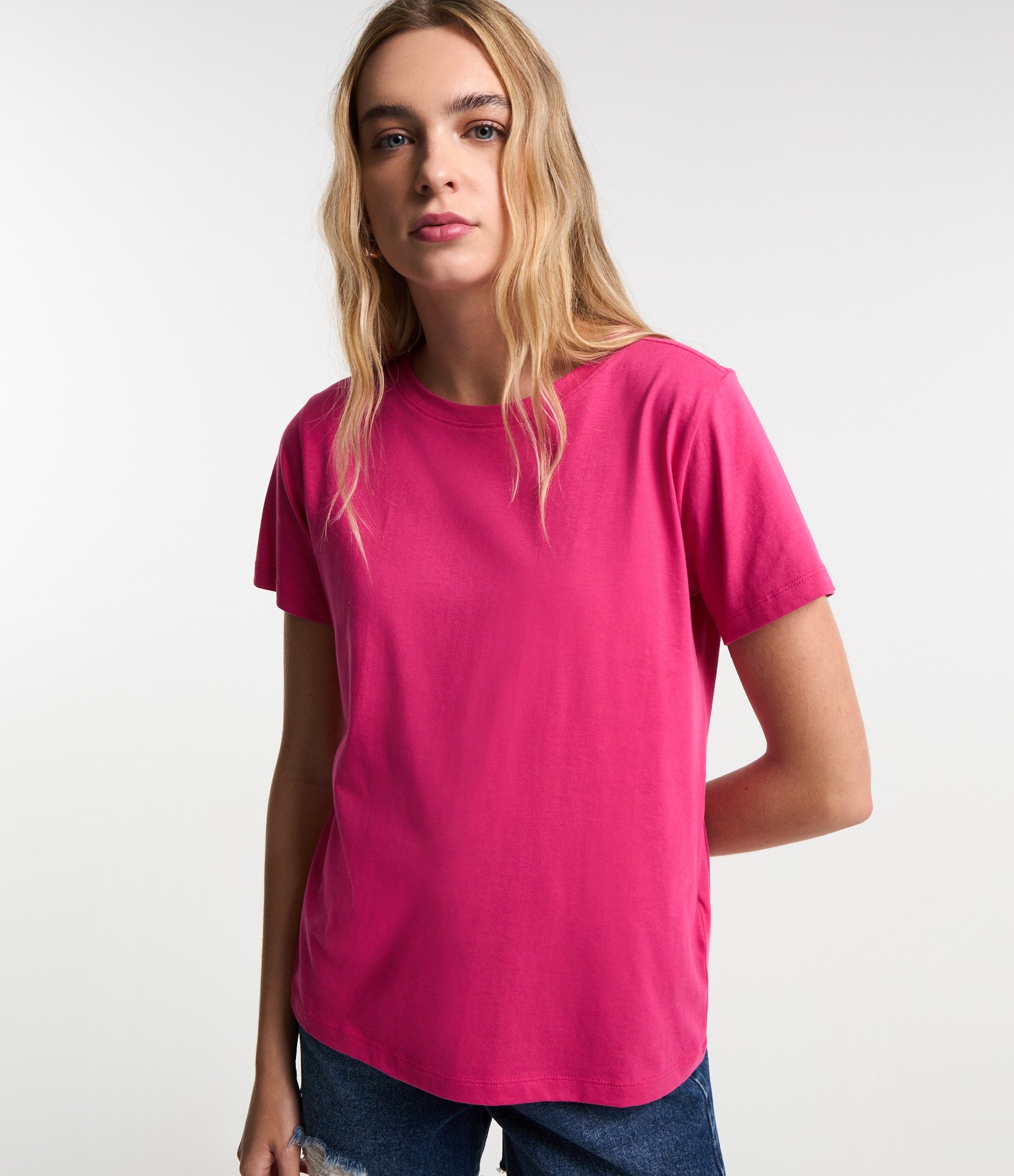 Camiseta Básica em Algodão com Manga Curta Rosa Pink 4