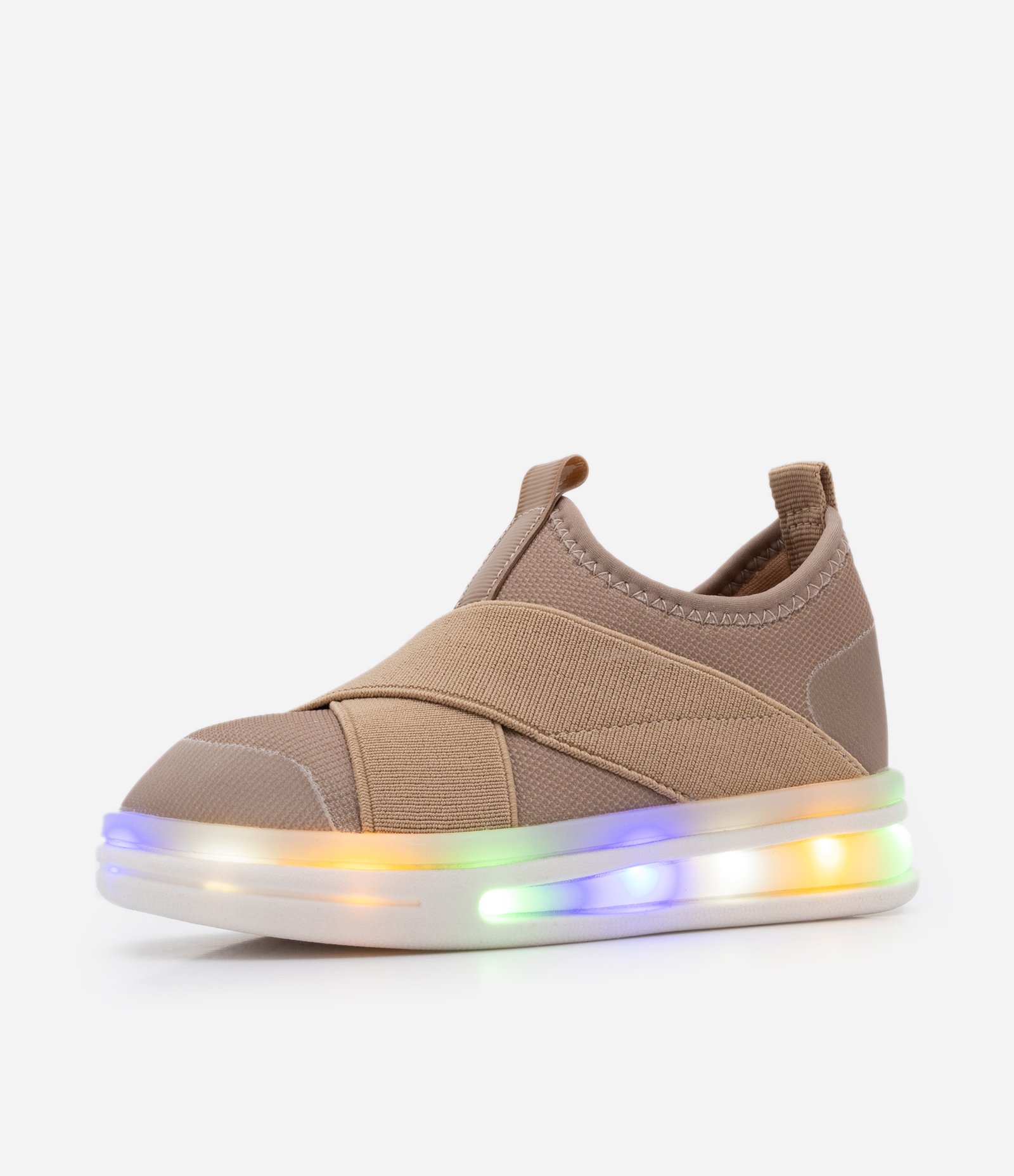 Tênis Calce Fácil Infantil com Tiras Elásticas e Sola LED - Tam 20 ao 27 Bege 1
