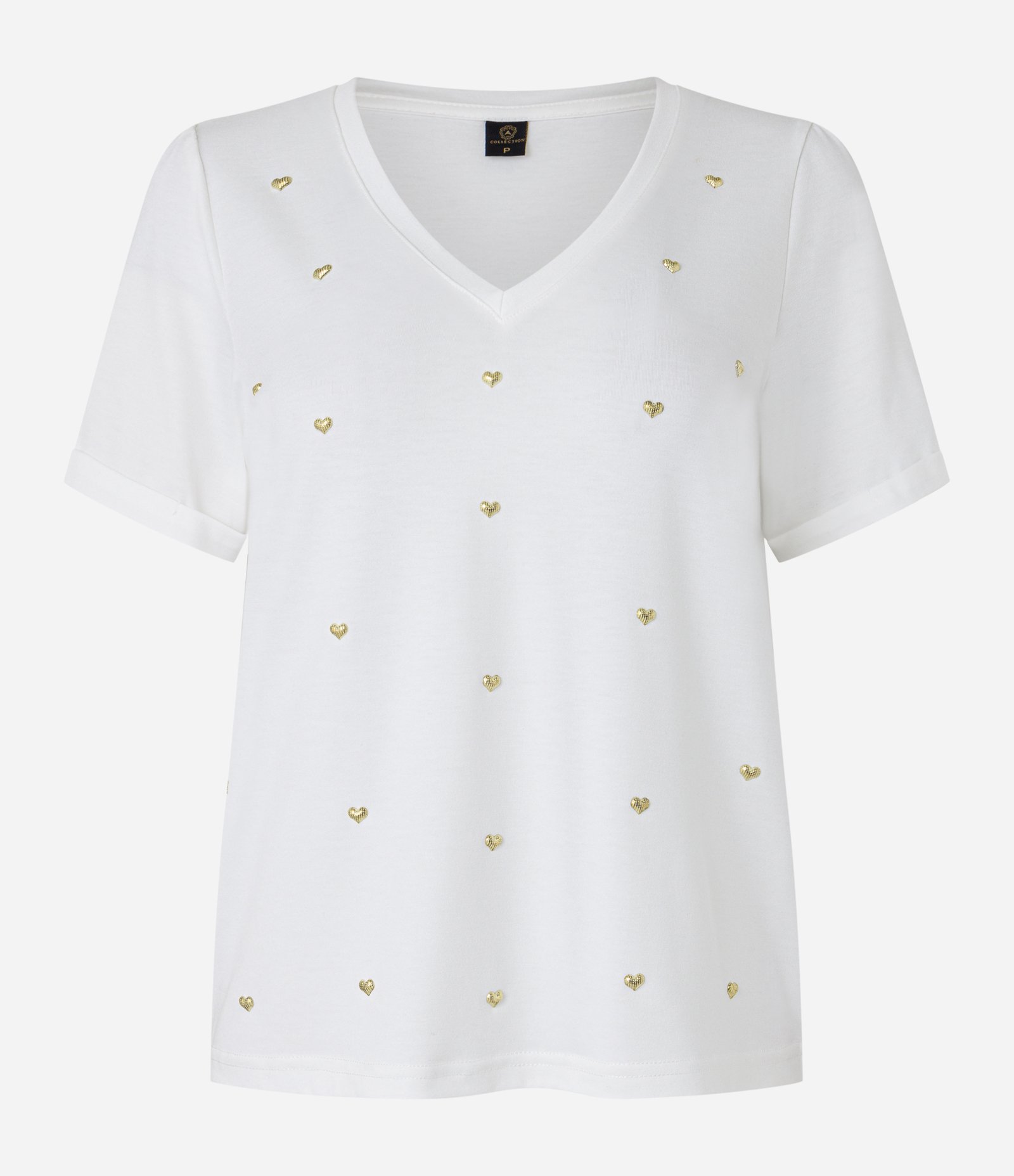 Blusa em Viscose com Decote V e Corações Metalizados Branco 1