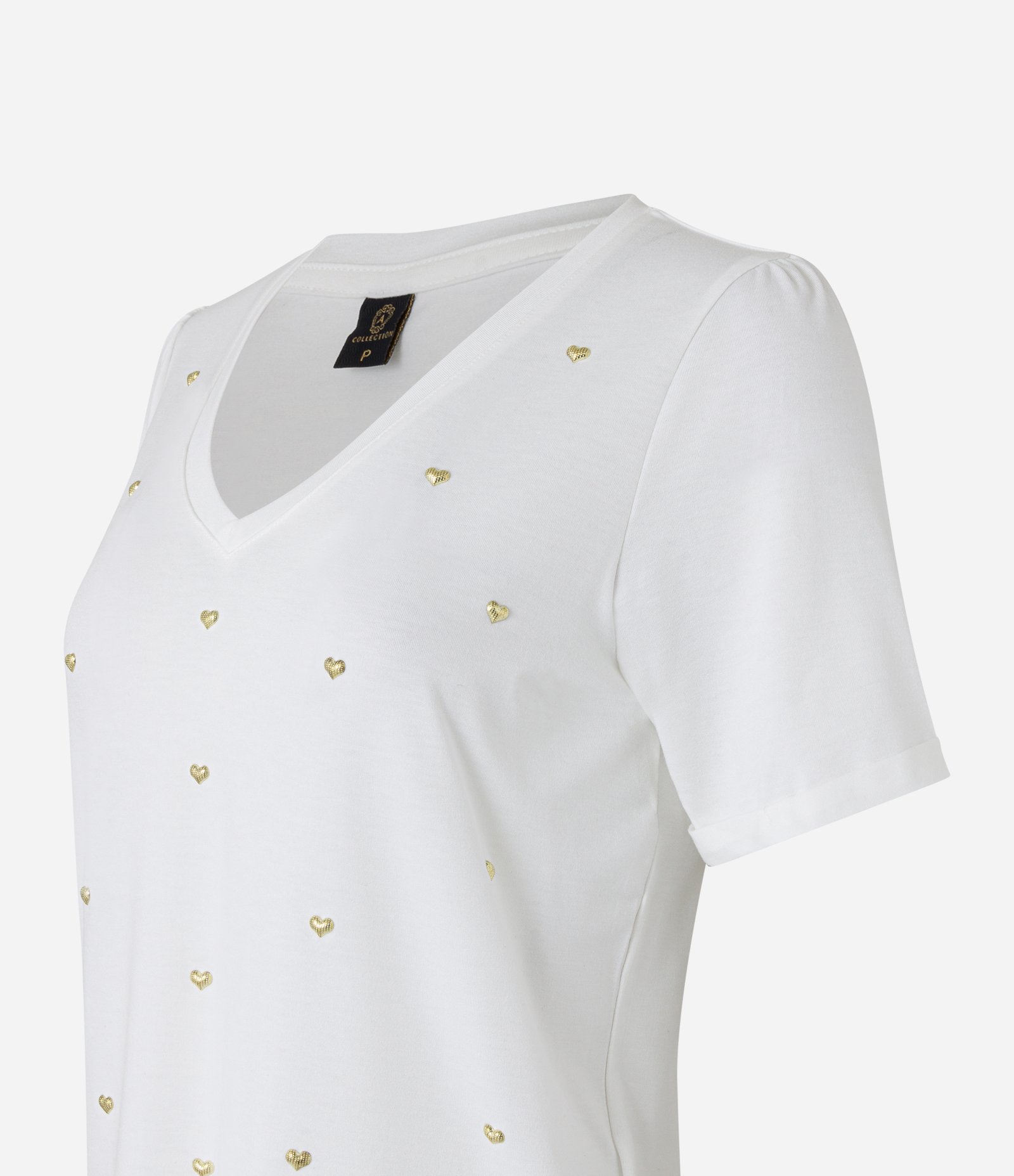 Blusa em Viscose com Decote V e Corações Metalizados Branco 2