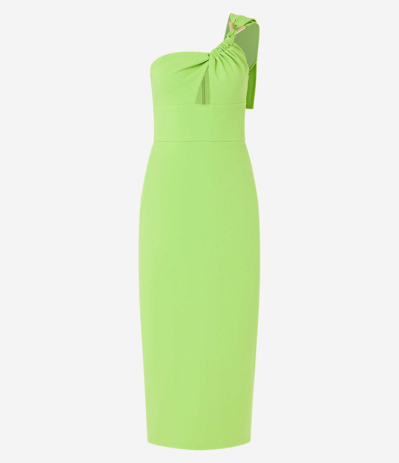 Vestido Midi Ombro Só em Crepe com Fivela no Ombro Verde 7