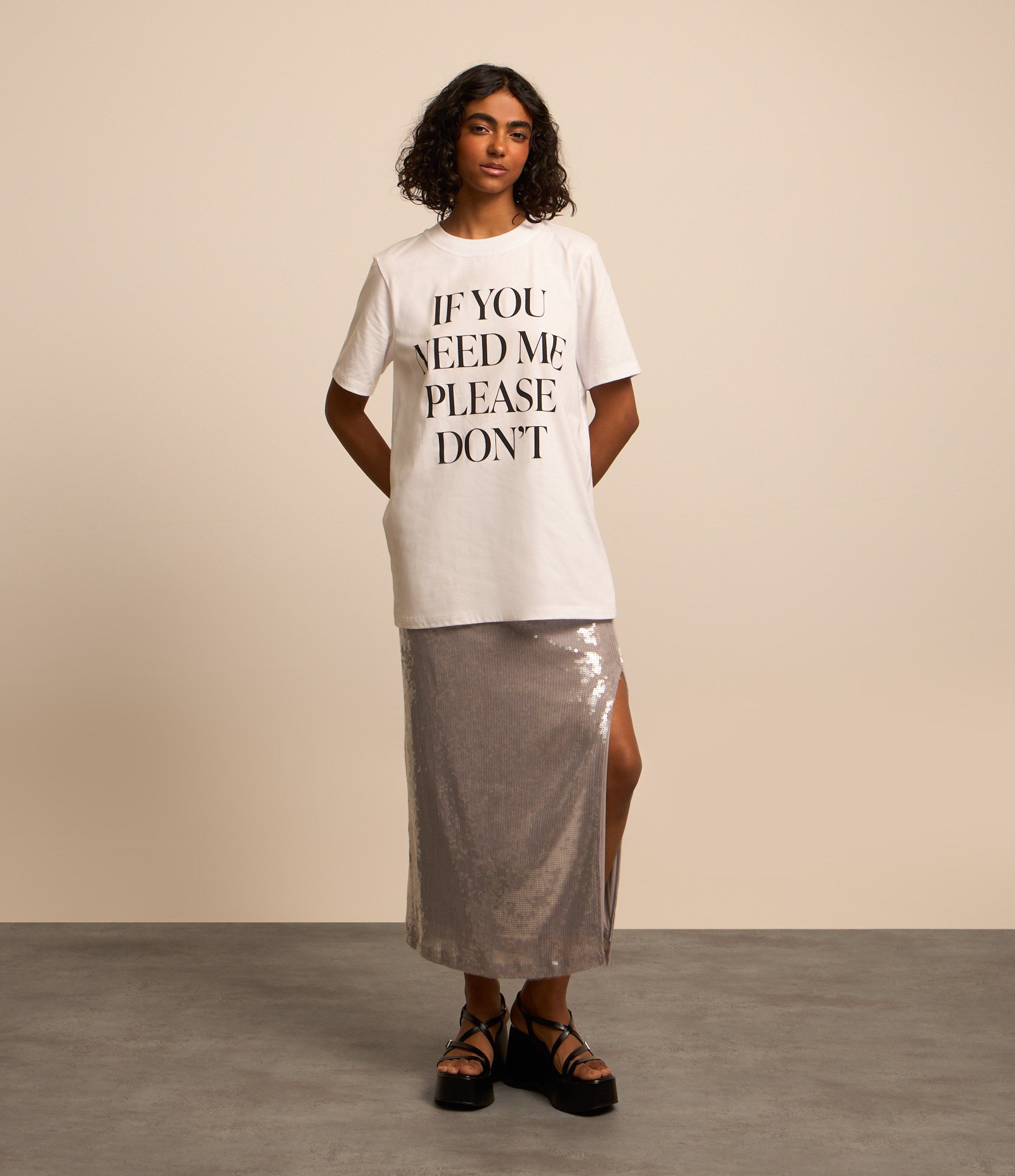 Saia Midi em Paetê Metalizado e Fenda Prata 1