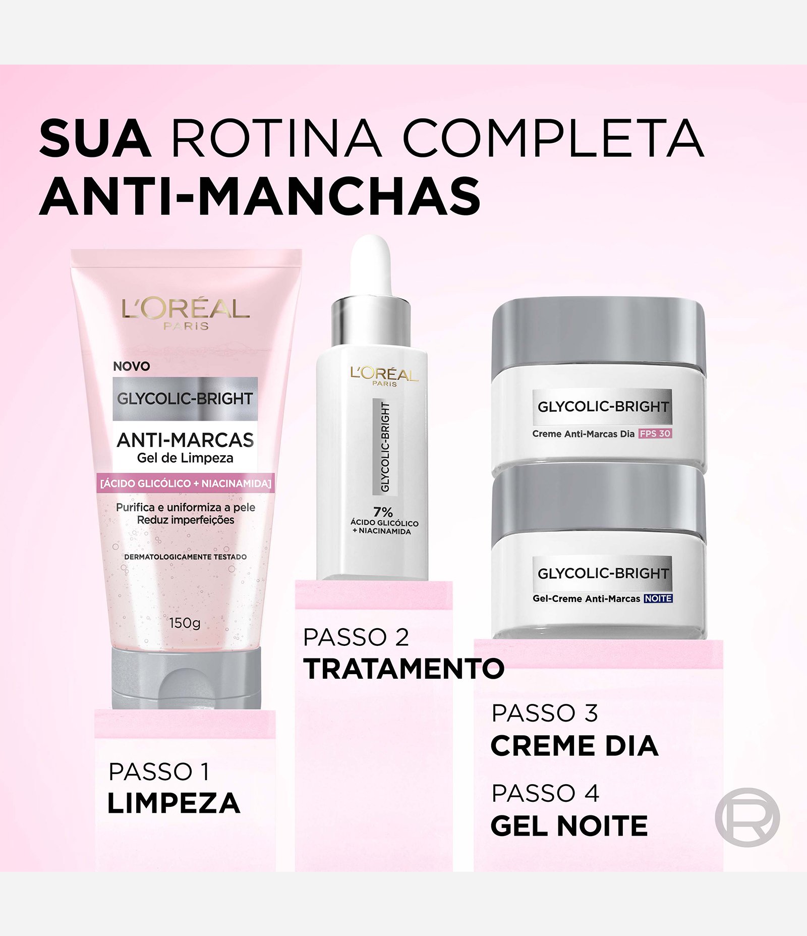 Gel Creme Hidratante Facial Anti Marcas Noite Glycolic Bright Loreal Paris 49G 7