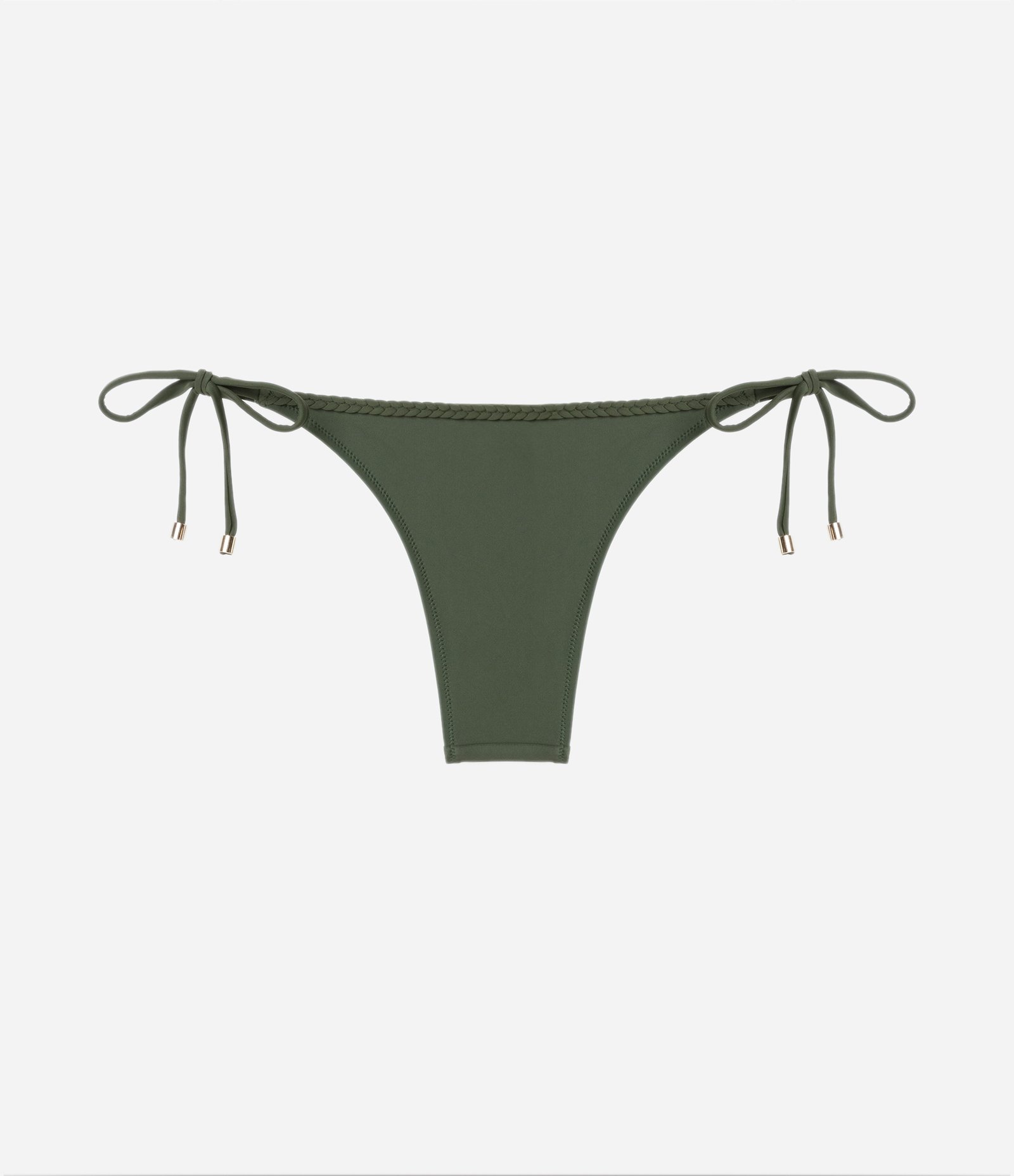 Biquíni Calcinha Lacinho em Poliamida com Amarrações Trançadas Verde Acinzentado 6