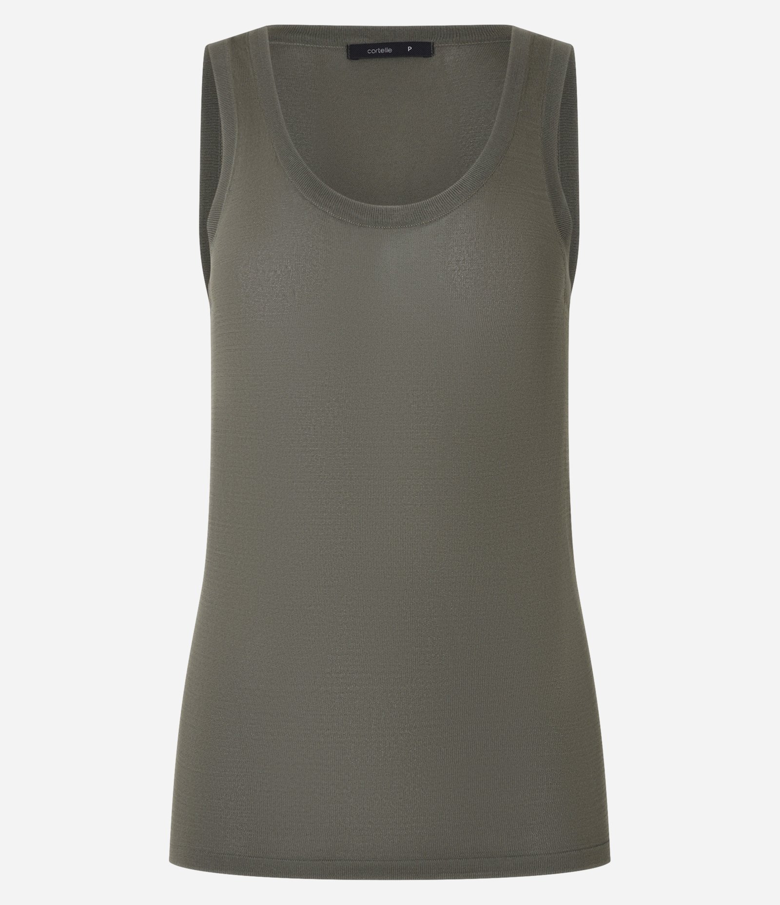 Blusa Sem Manga em Tricô Leve com Gola U Verde Militar 5