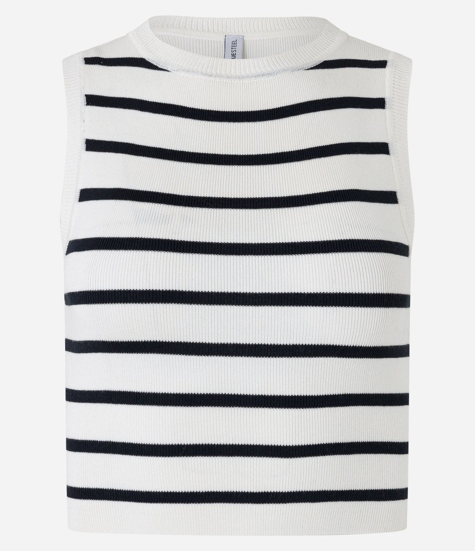 Blusa Cropped Sem Manga em Viscose com Estampa de Listras Preto/Branco 5