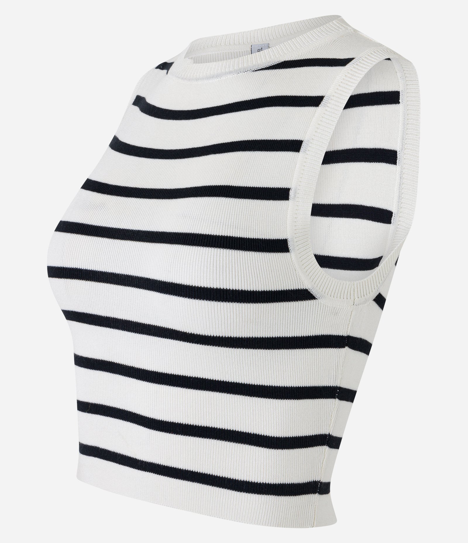 Blusa Cropped Sem Manga em Viscose com Estampa de Listras Preto/Branco 6