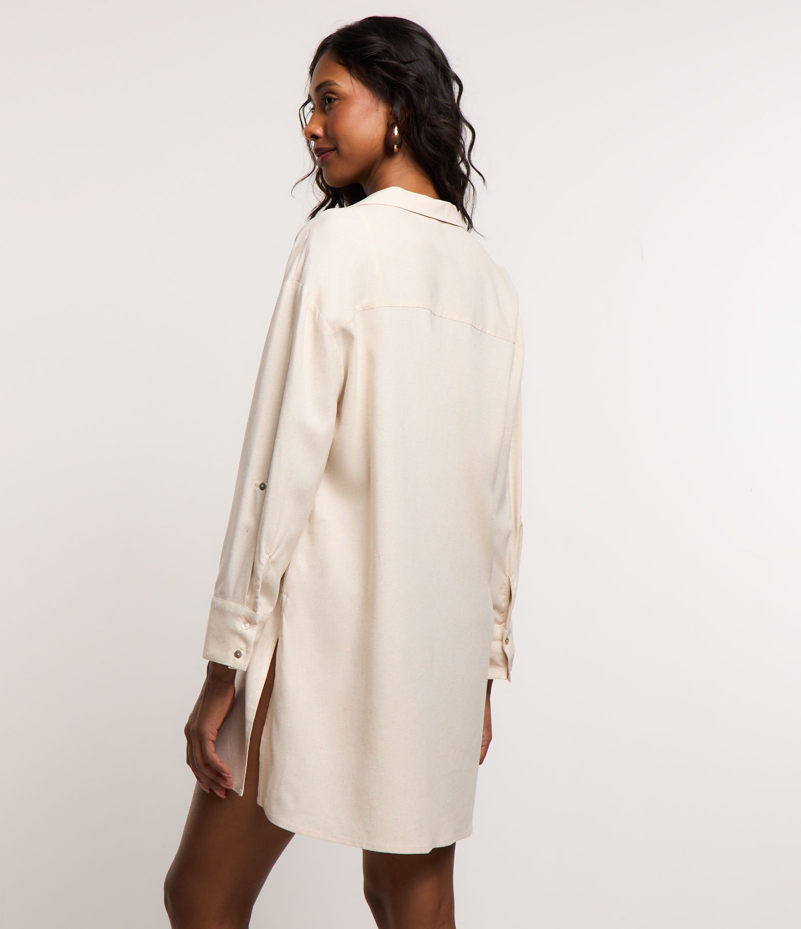 Saída de Praia Camisa em Viscolinho Bege 3