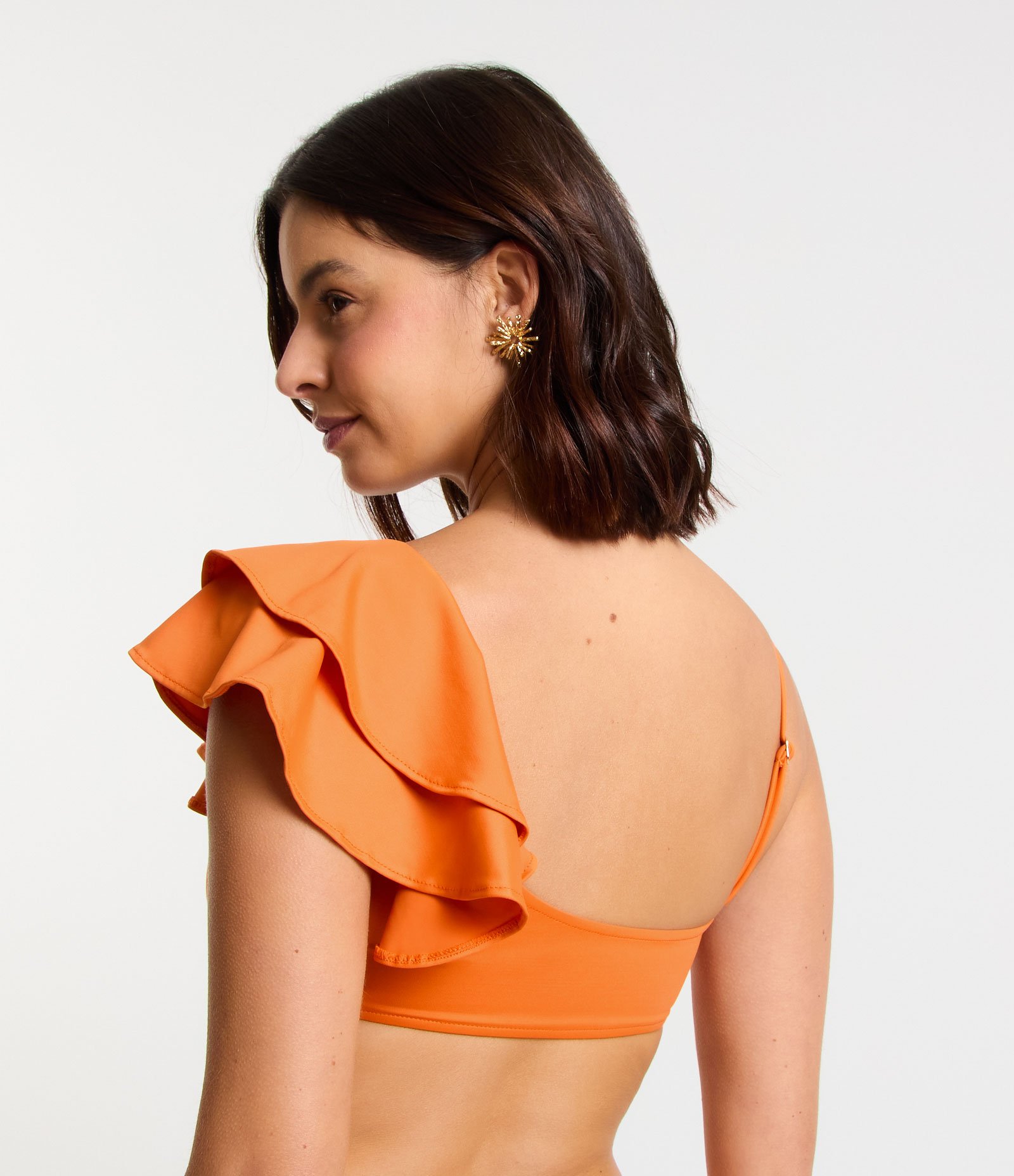 Biquíni Top em Microfibra com Babado no Ombro Laranja 3