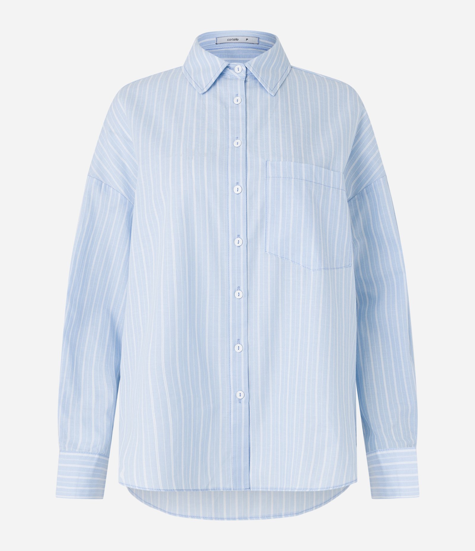 Camisa em Tricoline com Estampa Listrada e Bolso no Peito Azul 5