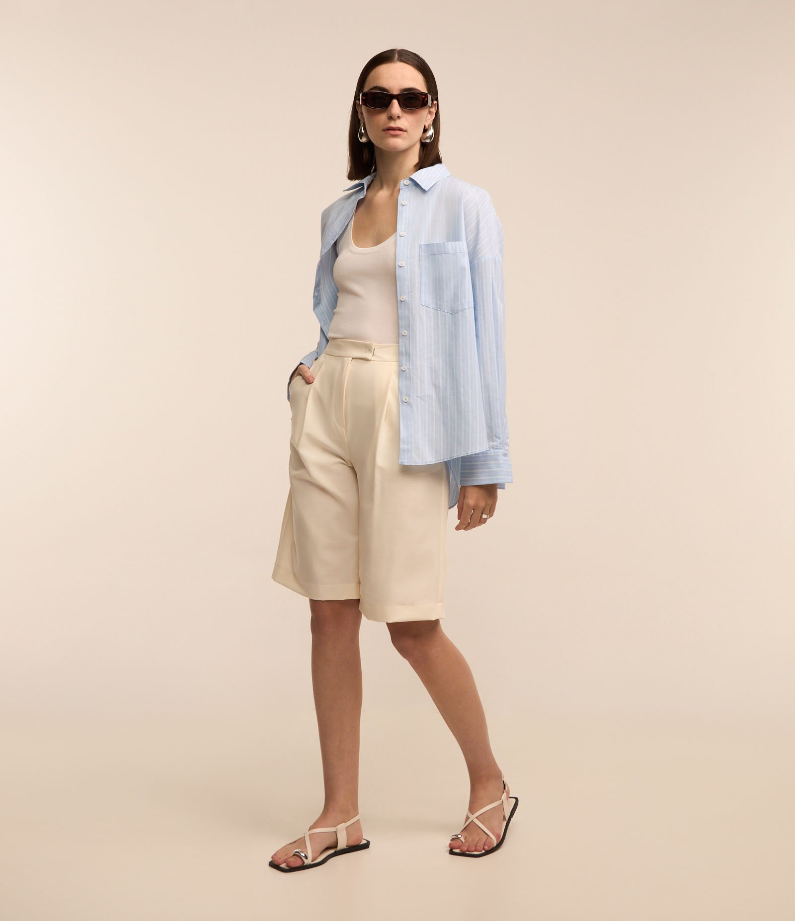 Camisa em Tricoline com Estampa Listrada e Bolso no Peito Azul 2