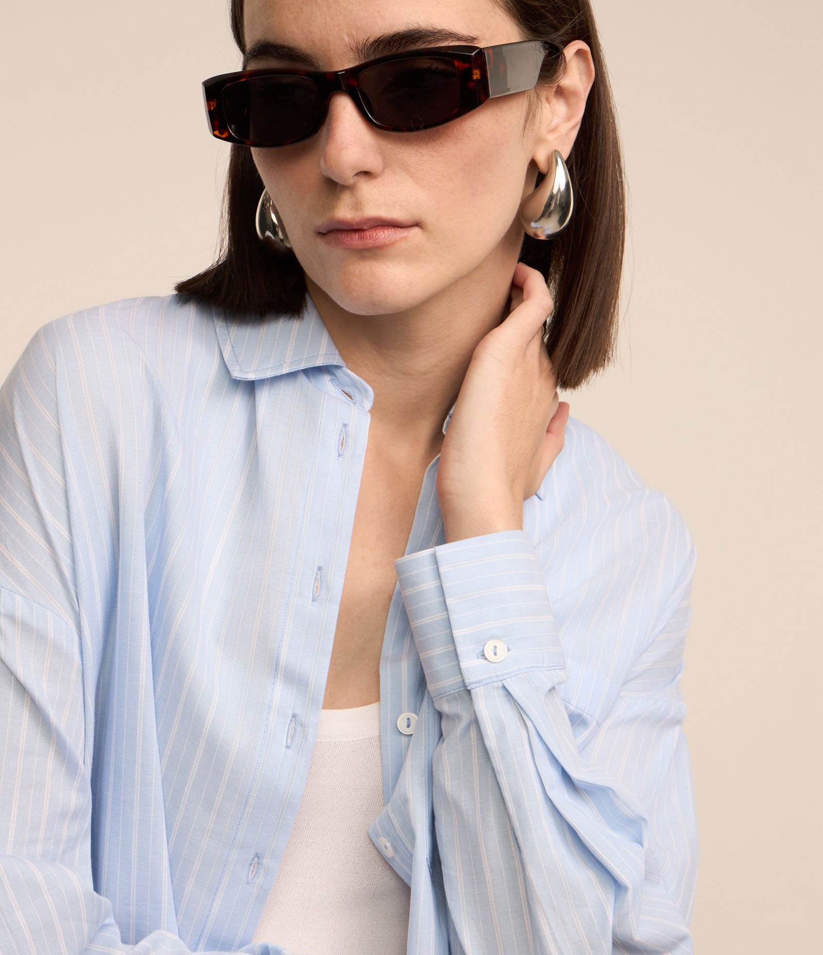 Camisa em Tricoline com Estampa Listrada e Bolso no Peito Azul 4