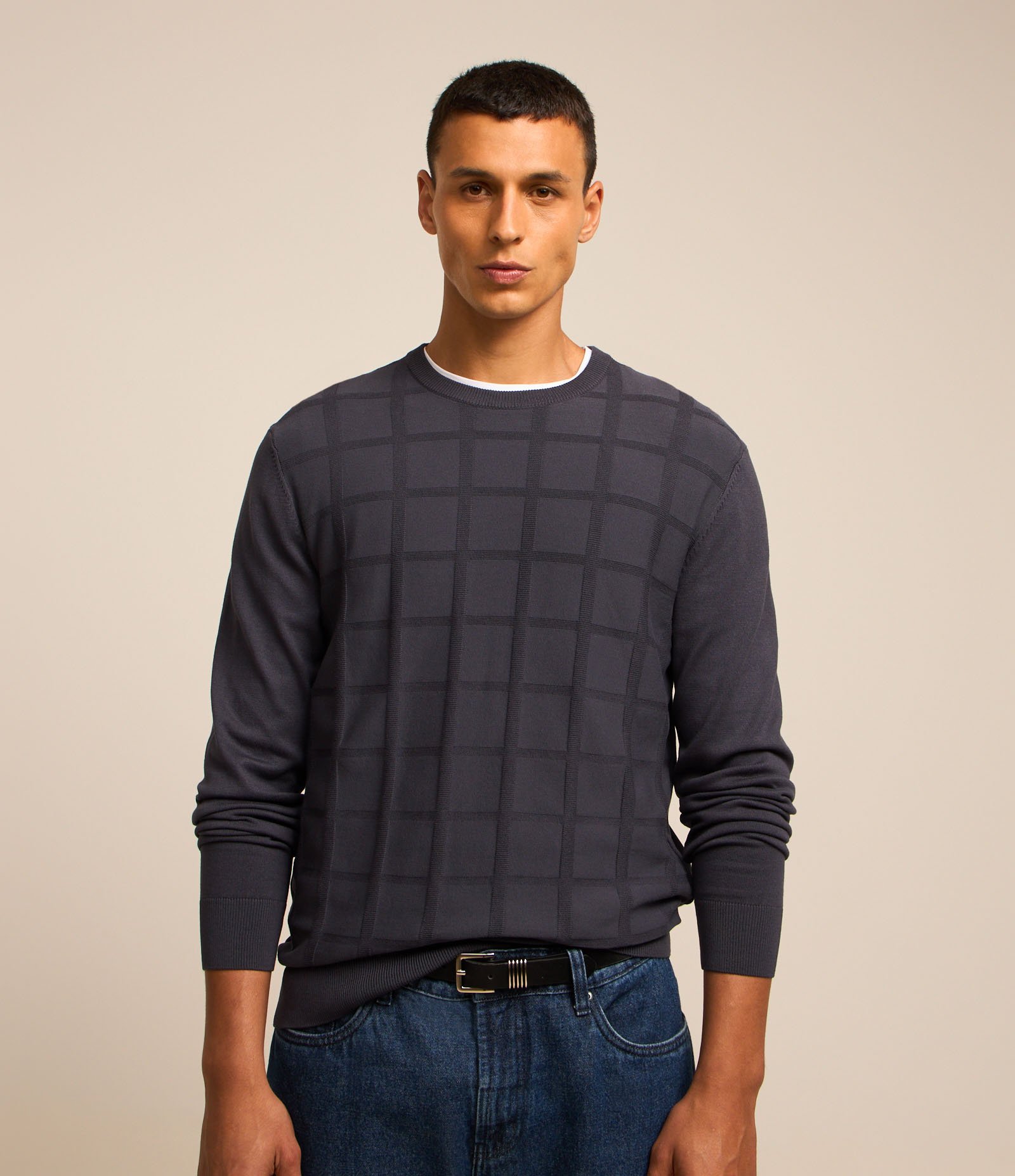 Suéter em Tricô com Textura Quadriculada 2