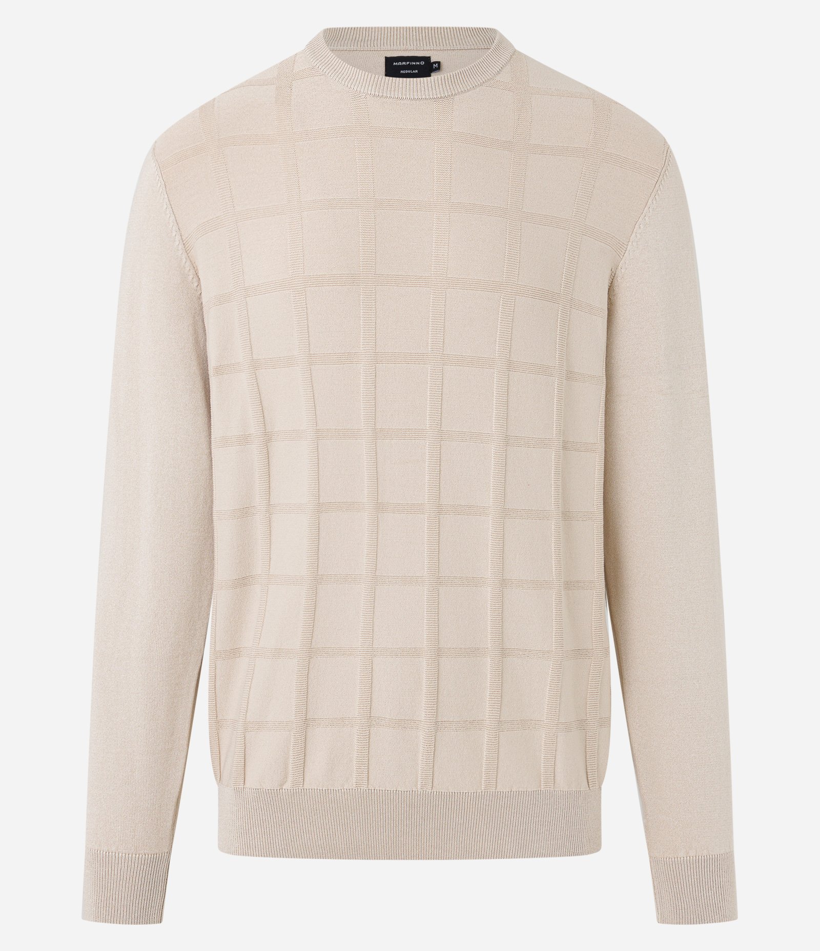 Suéter em Tricô com Textura Quadriculada Bege 1