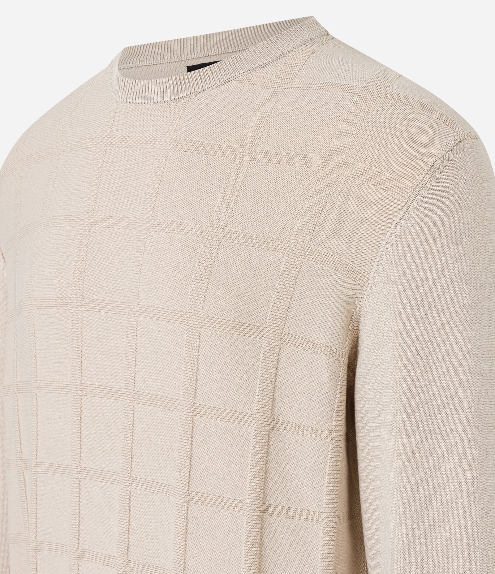 Suéter em Tricô com Textura Quadriculada Bege 2