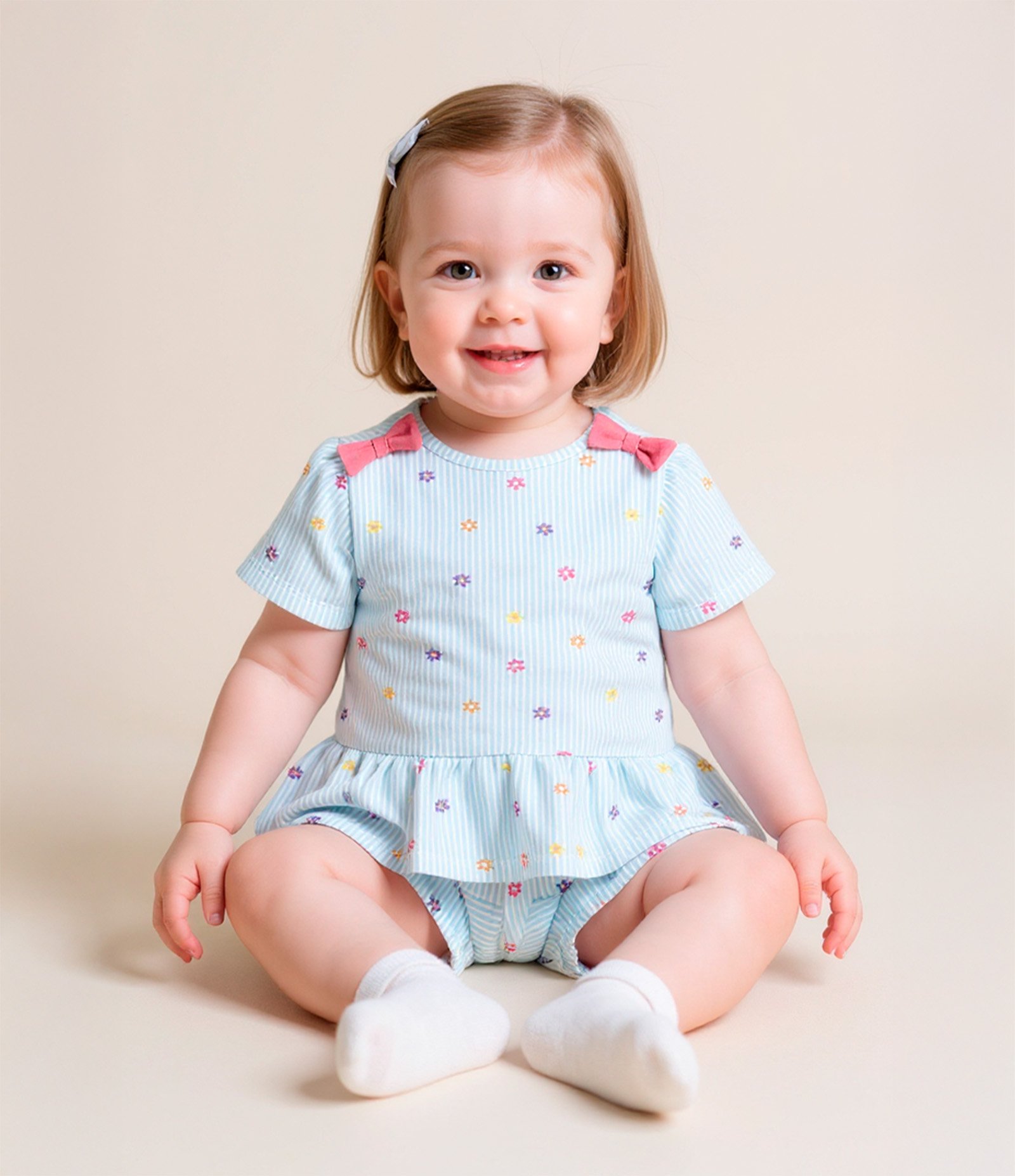 Conjunto Infantil com Babadinho e Lacinhos Aplicados - Tam 0 a 18 meses Azul 1