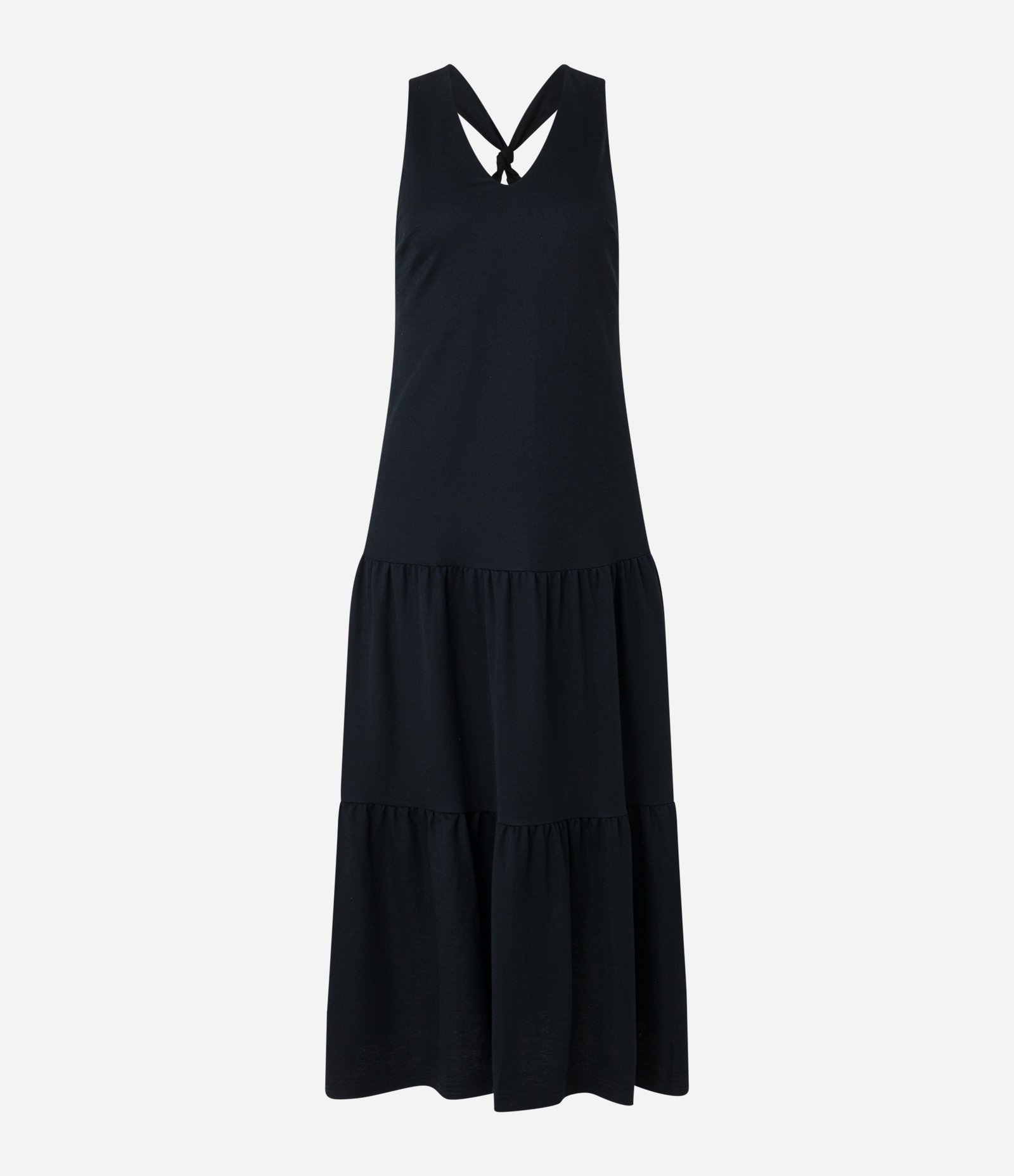 Vestido Evasê Midi em Piquet com Alça Cruzada com Nó Preto 5