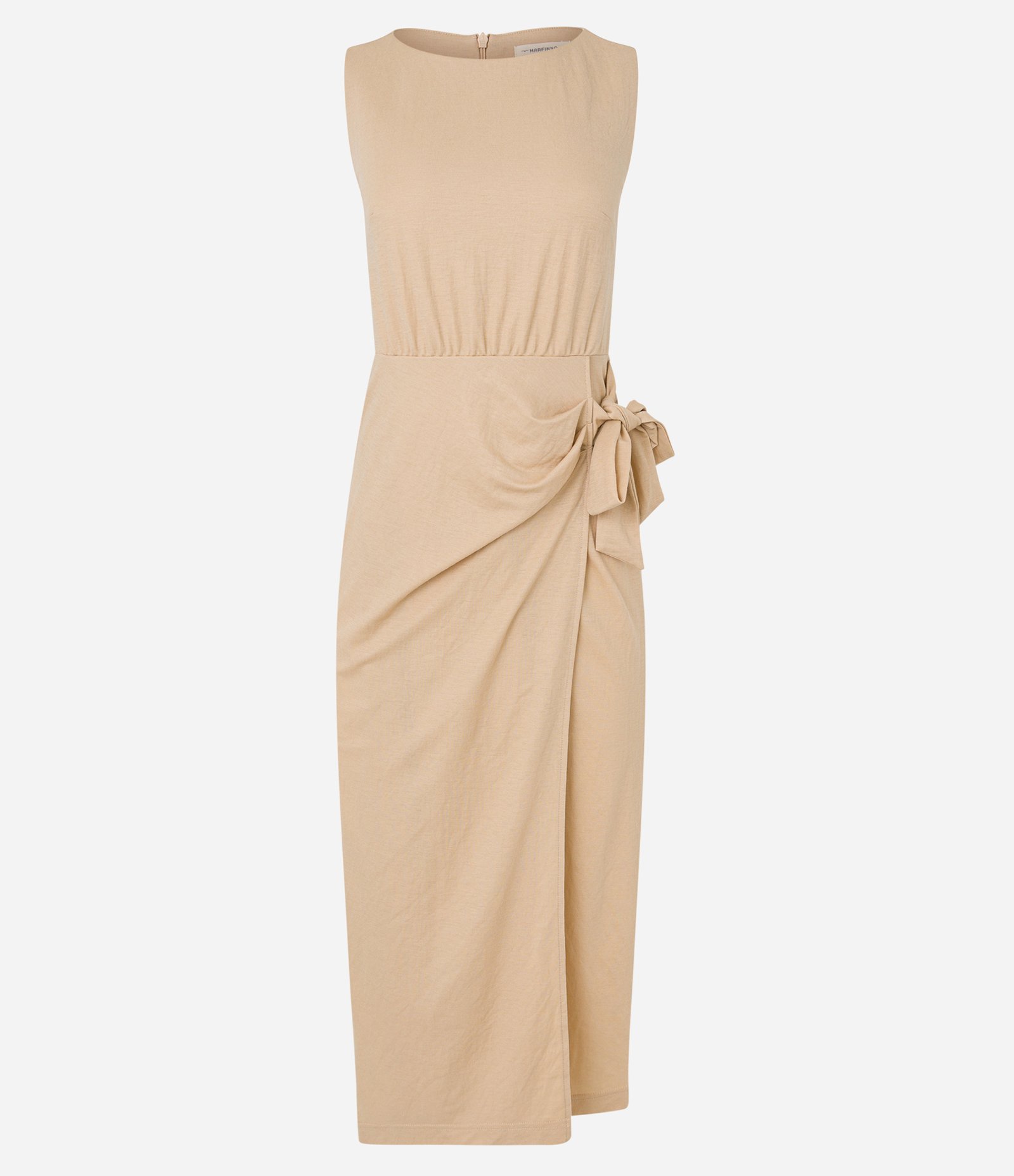 Vestido Evasê New Midi em Piquê com Amarração Lateral Bege 5