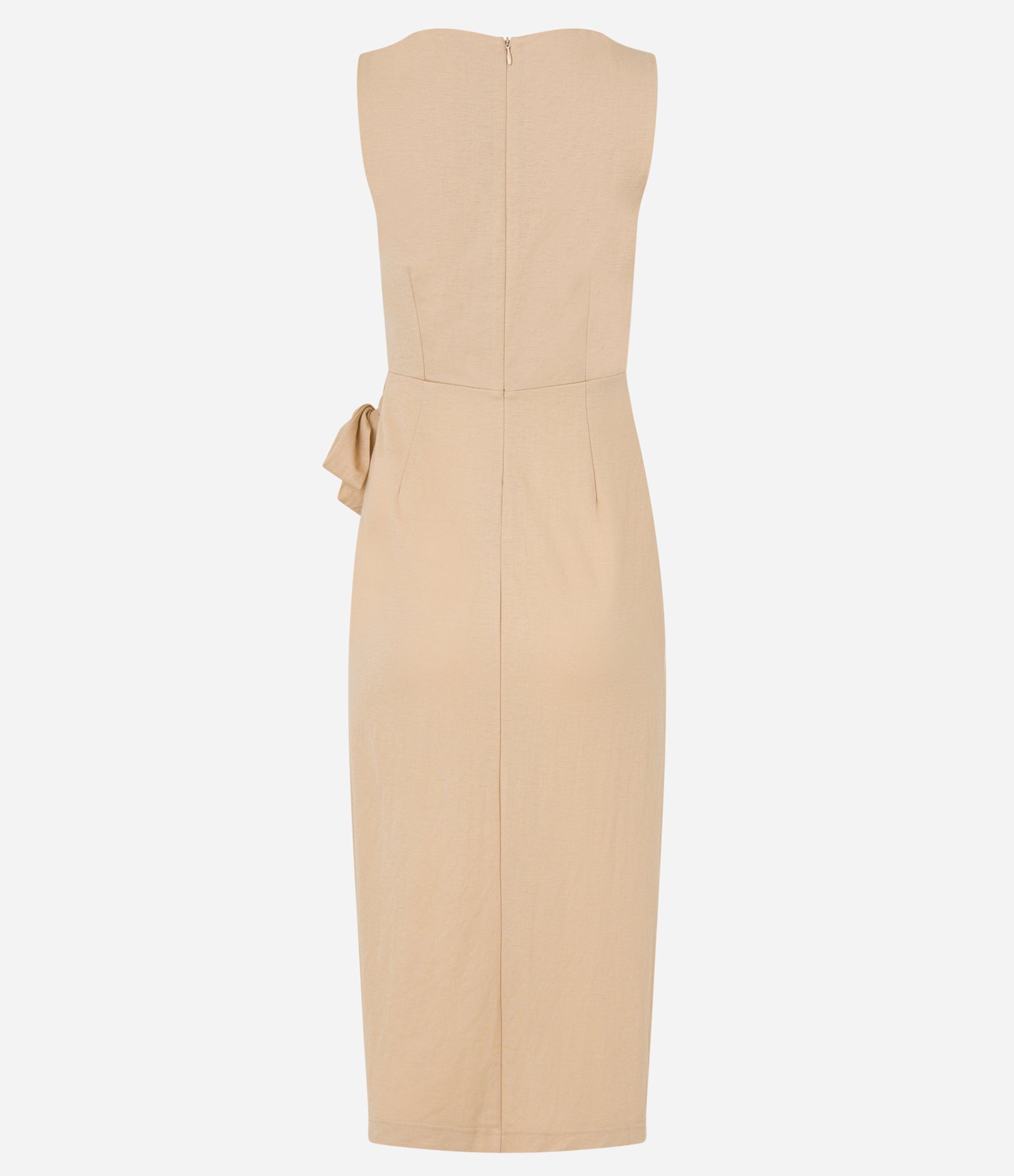 Vestido Evasê New Midi em Piquê com Amarração Lateral Bege 6