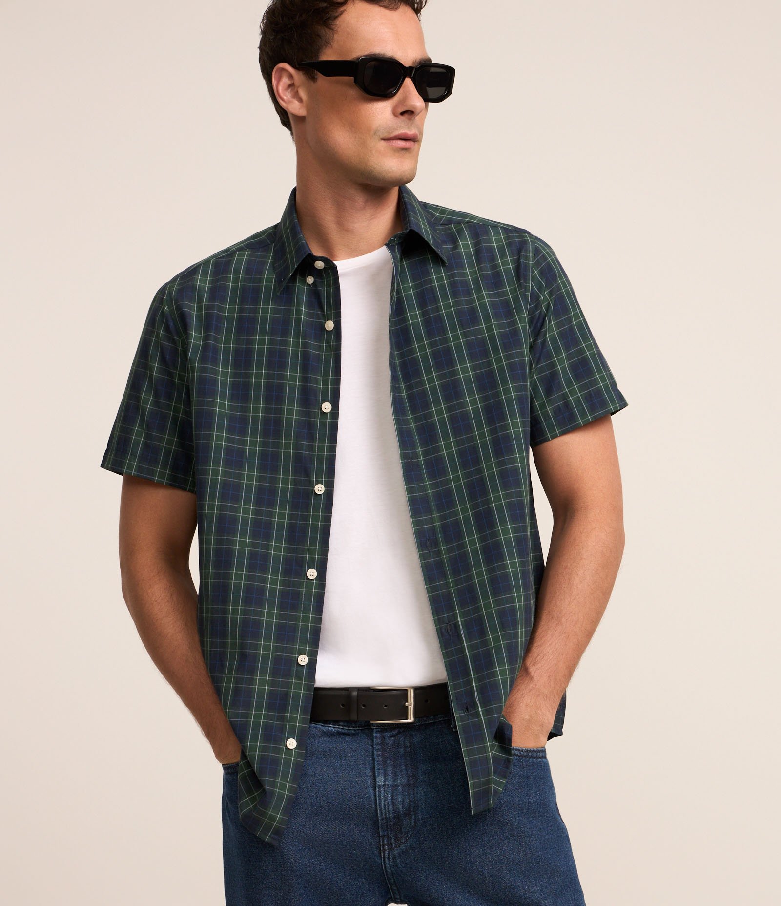 Camisa em Algodão Xadrez em Fio Tinto Azul Marinho 1
