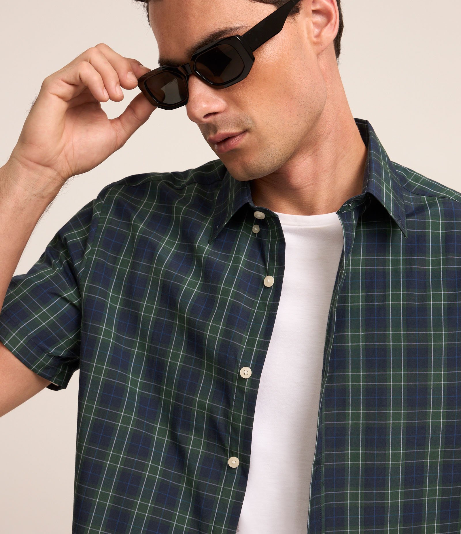 Camisa em Algodão Xadrez em Fio Tinto Azul Marinho 4