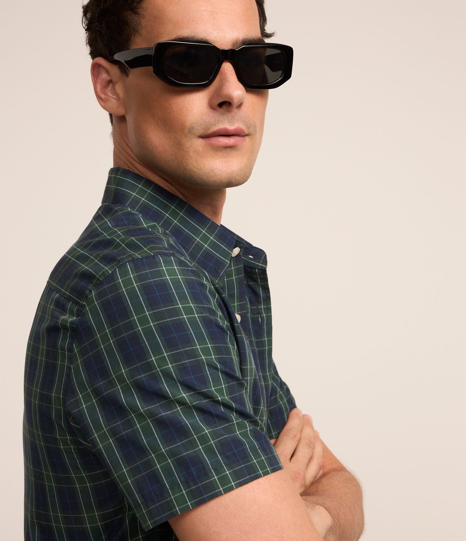 Camisa em Algodão Xadrez em Fio Tinto Azul Marinho 5