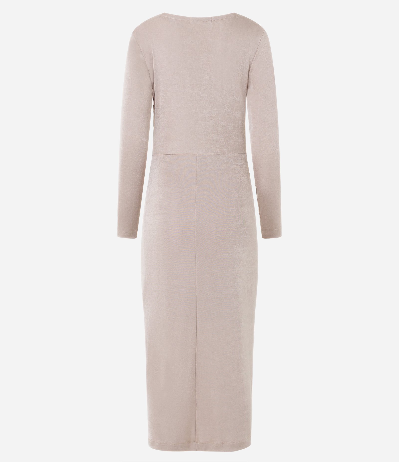 Vestido em Malha Polyvelour com Gola Degagê e Detalhe Drapeado Bege 6