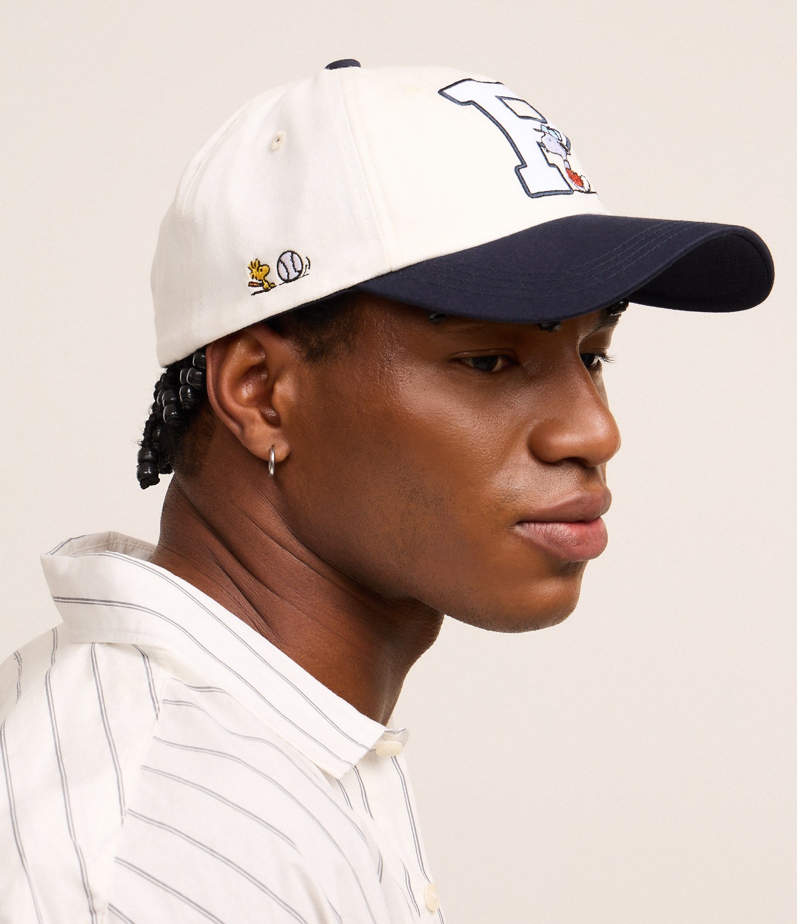 Boné em Sarja 06 Panel com Bordado Snoopy Baseball Branco 3