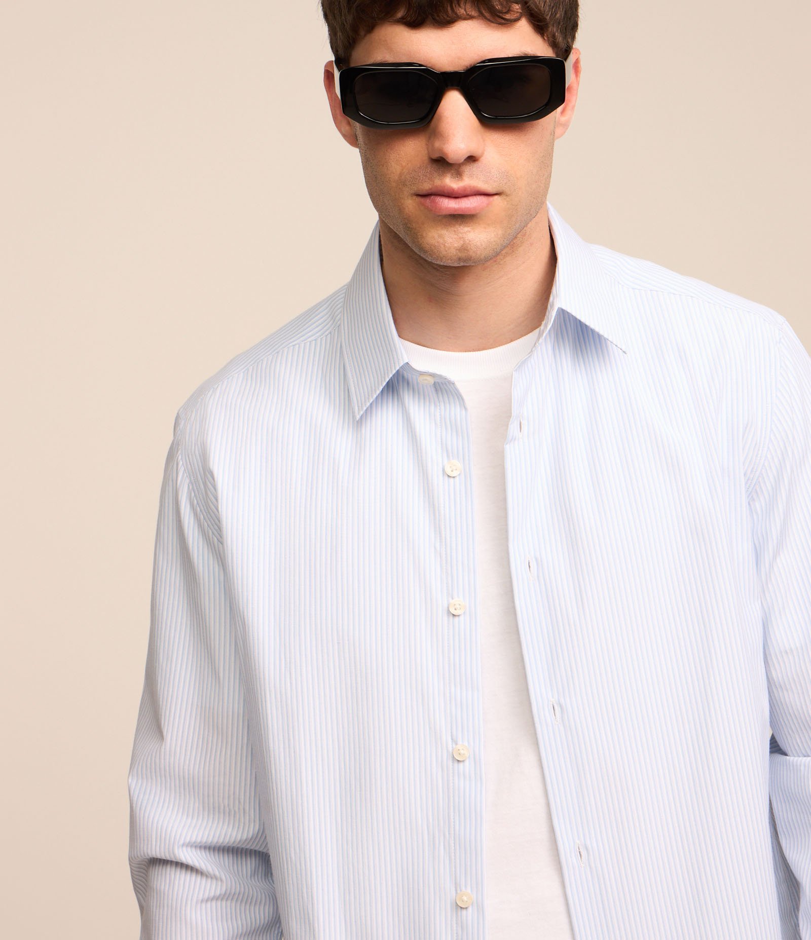 Camisa Regular em Alfaiataria Listrada Azul 5