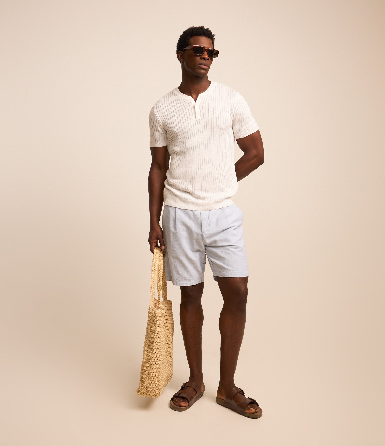 Camisa Polo Canelada com Gola Padre Branco 2